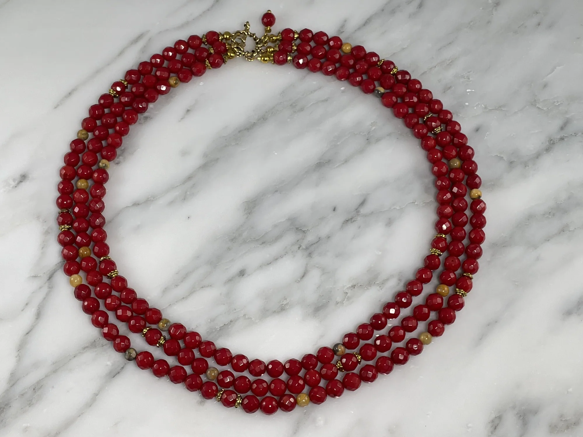 Triple Strand Red Coral Necklace