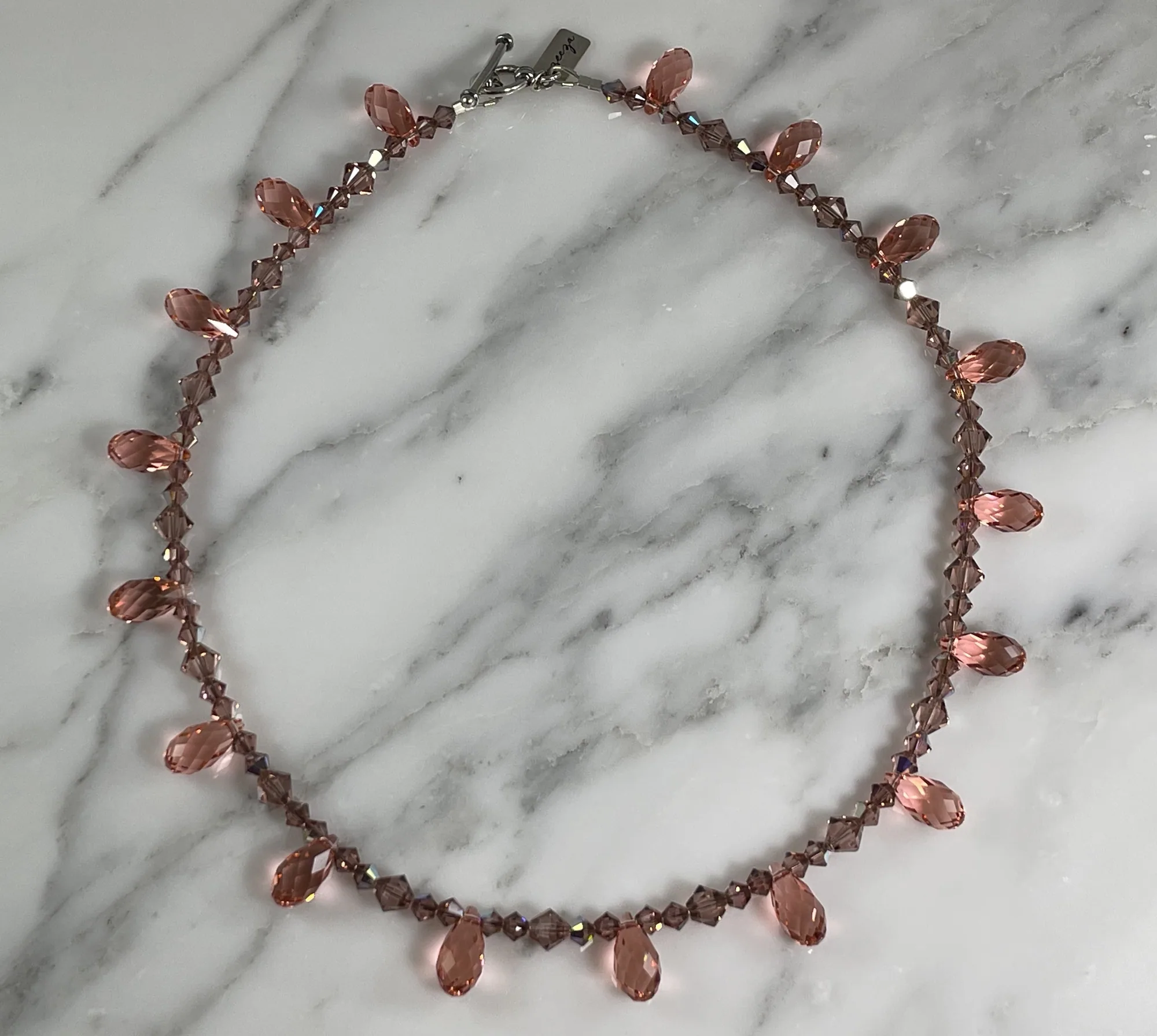 Swarovski Antique Pink And Rose Peach Briolette Necklace
