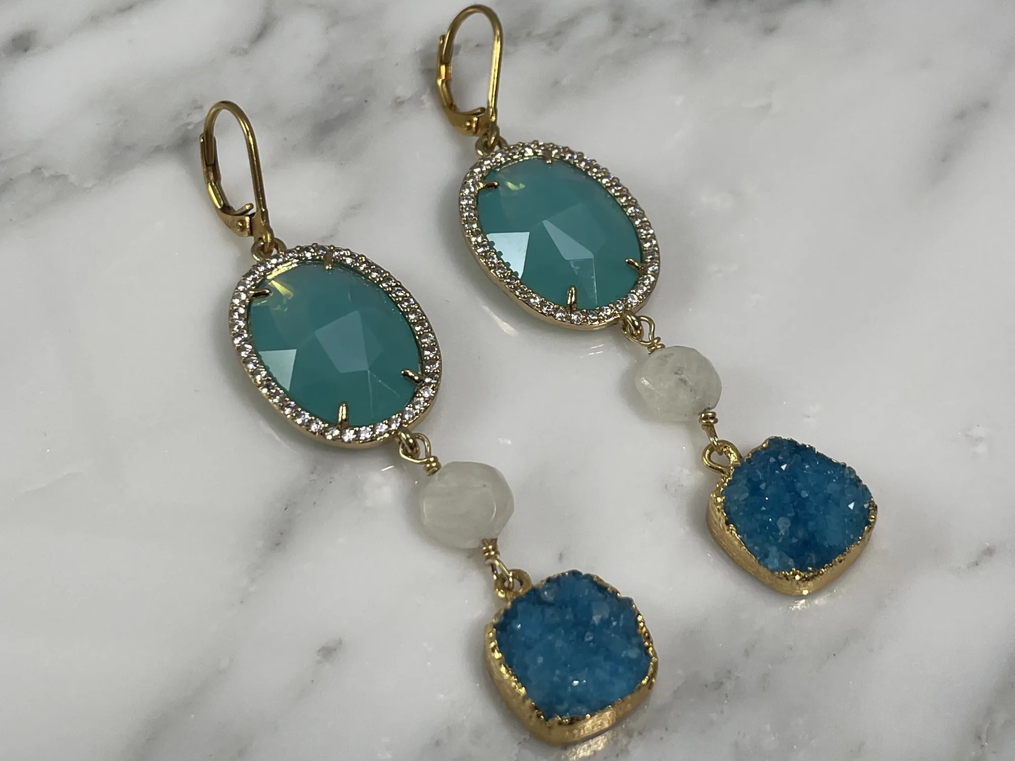 Moonstone and Druzy Earrings view 2