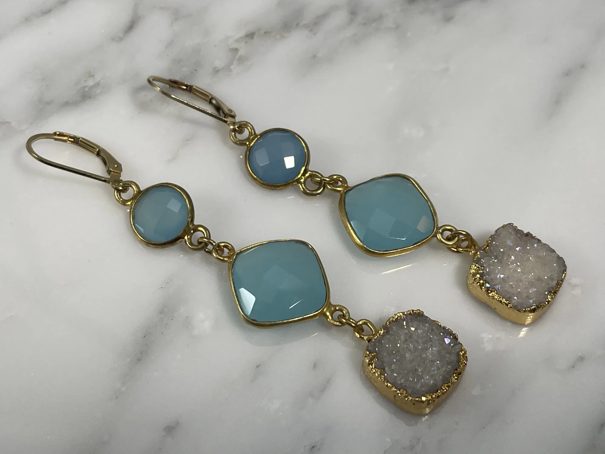 Chalcedony and Druzy Earrings view 2