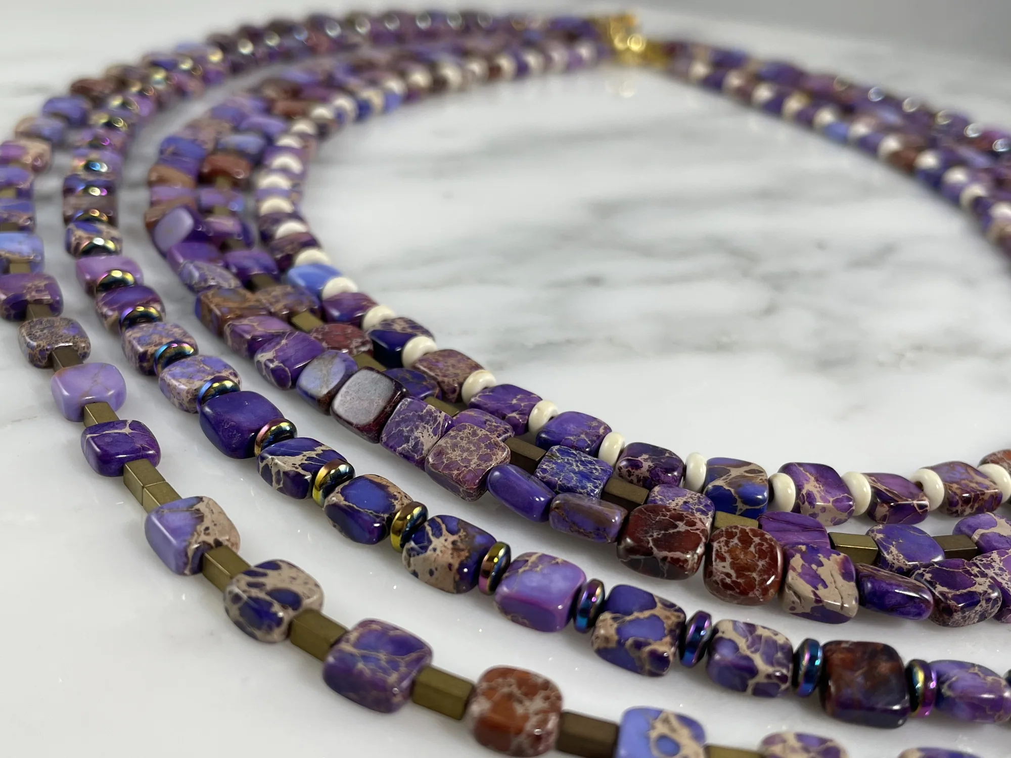 Imperial Jasper and Hematite Multi Strand Necklace view 2