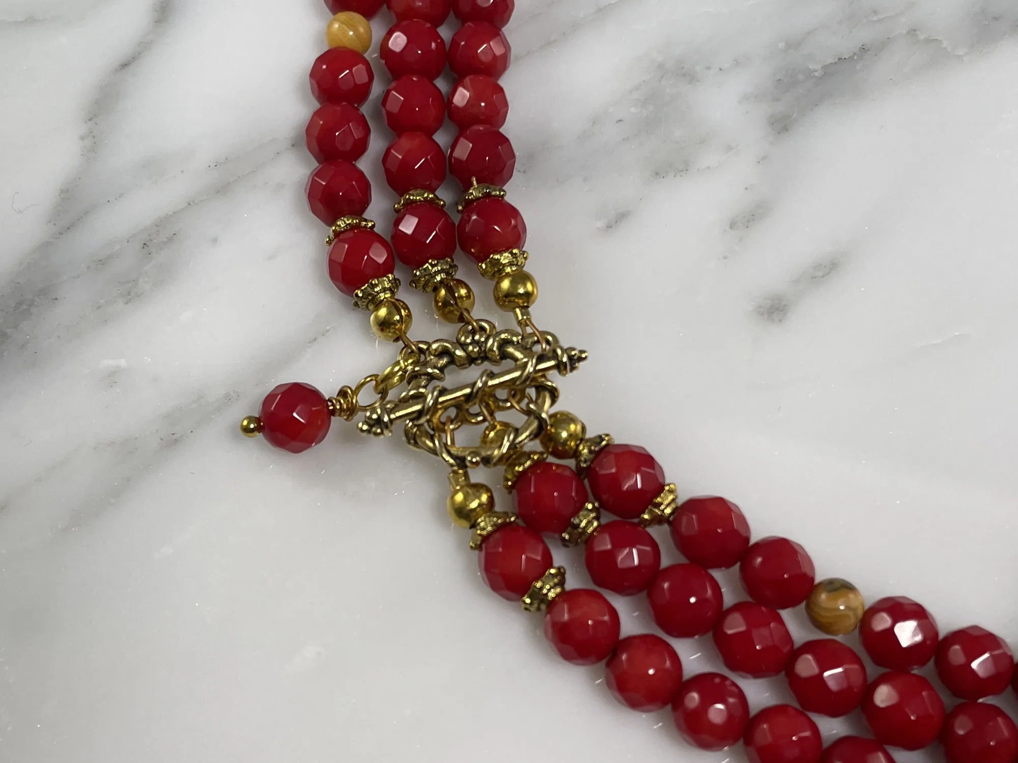 Triple Strand Red Coral Necklace view 3