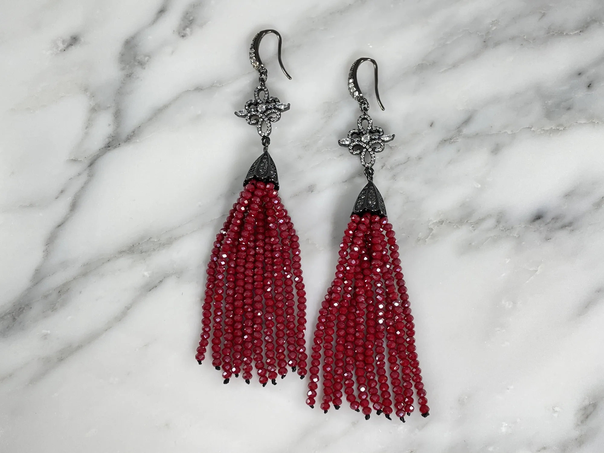 Red Crystal Tassel Earrings view 2