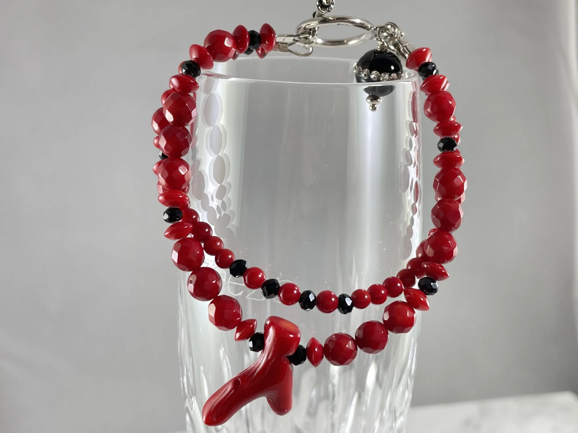 Red Coral and Swarovski Bracelet view 2
