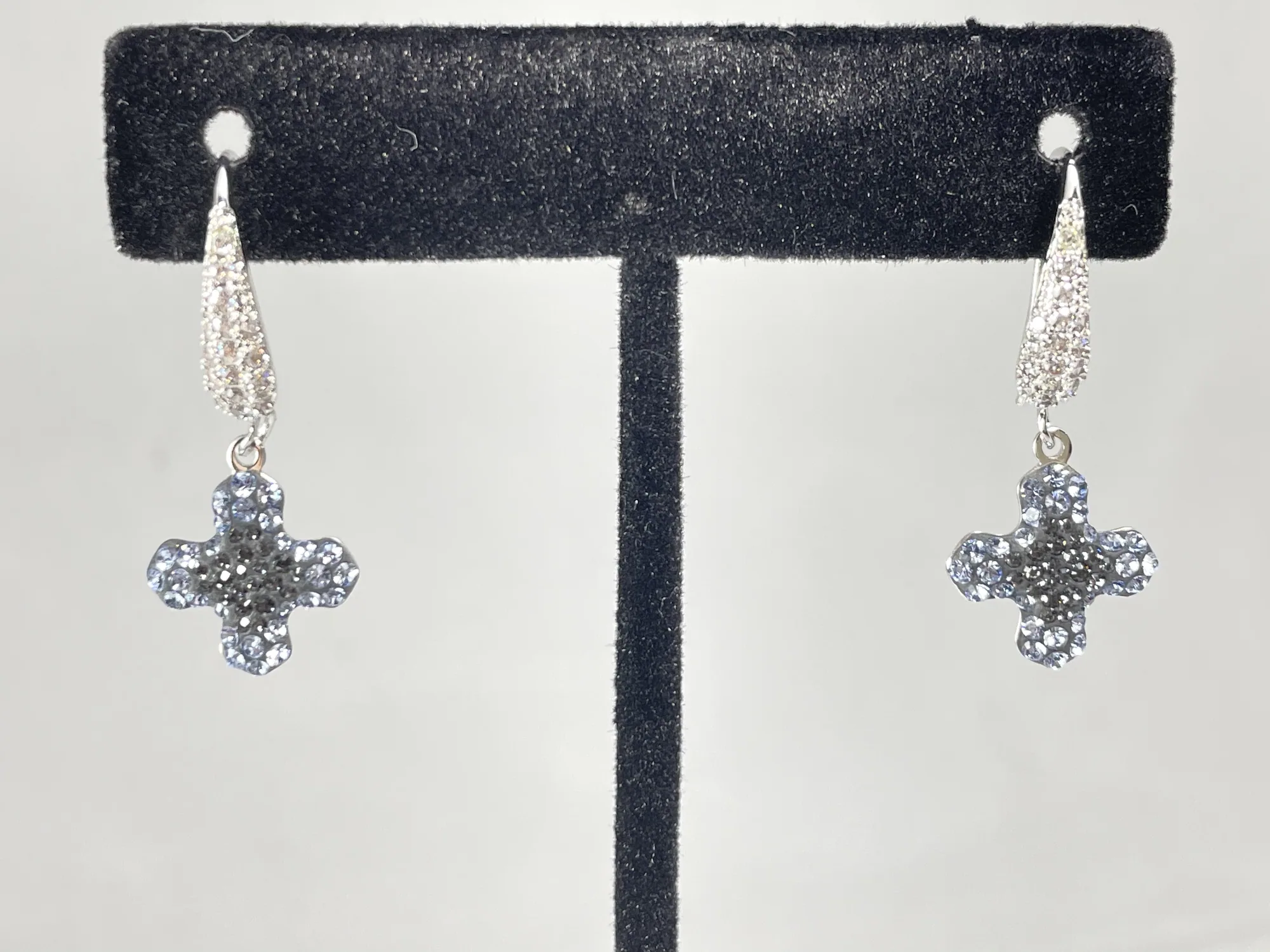 Swarovski Crystal, Greek Cross Silver Night Earrings