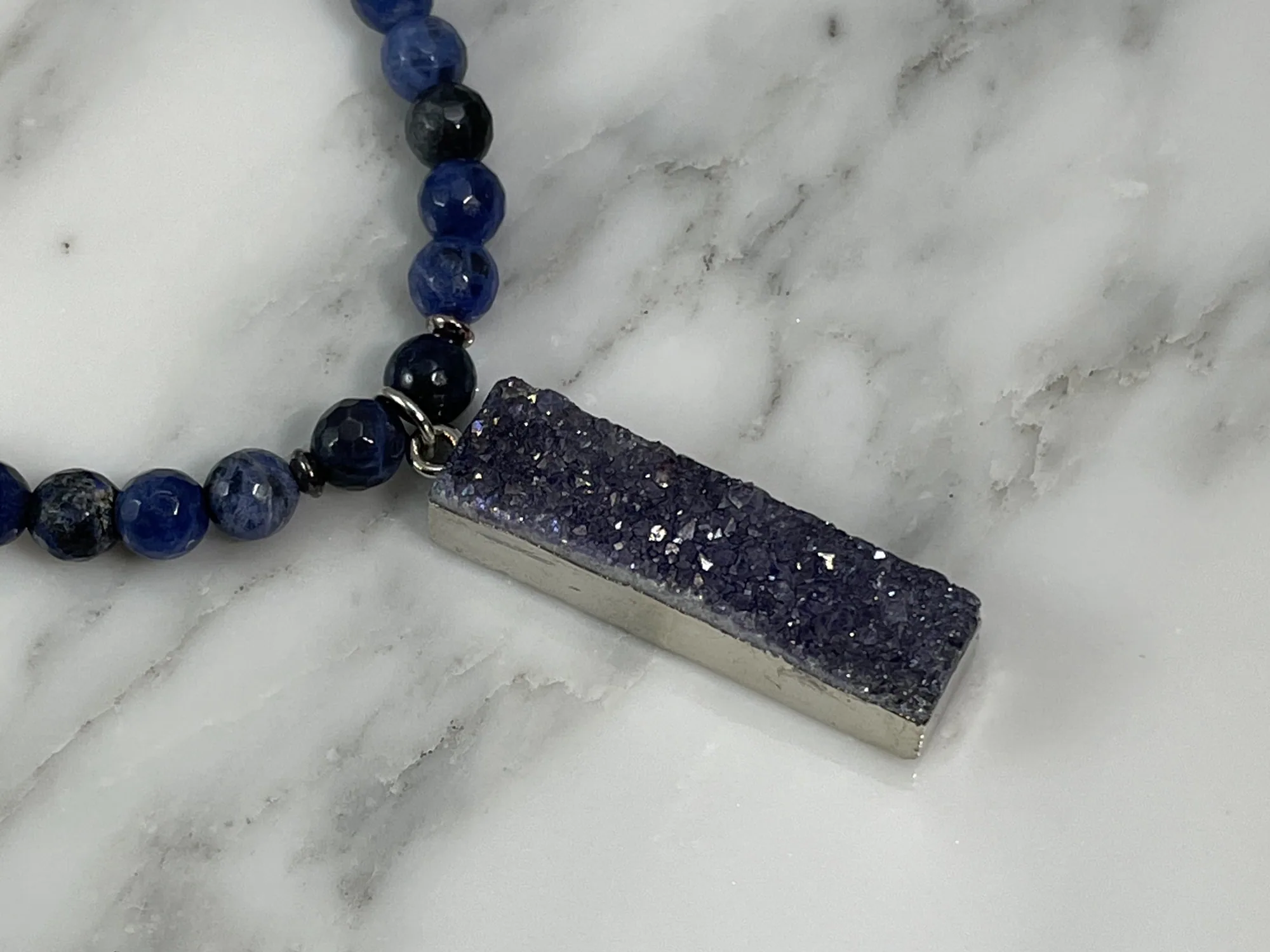 Sodalite a Druzy Necklace view 2