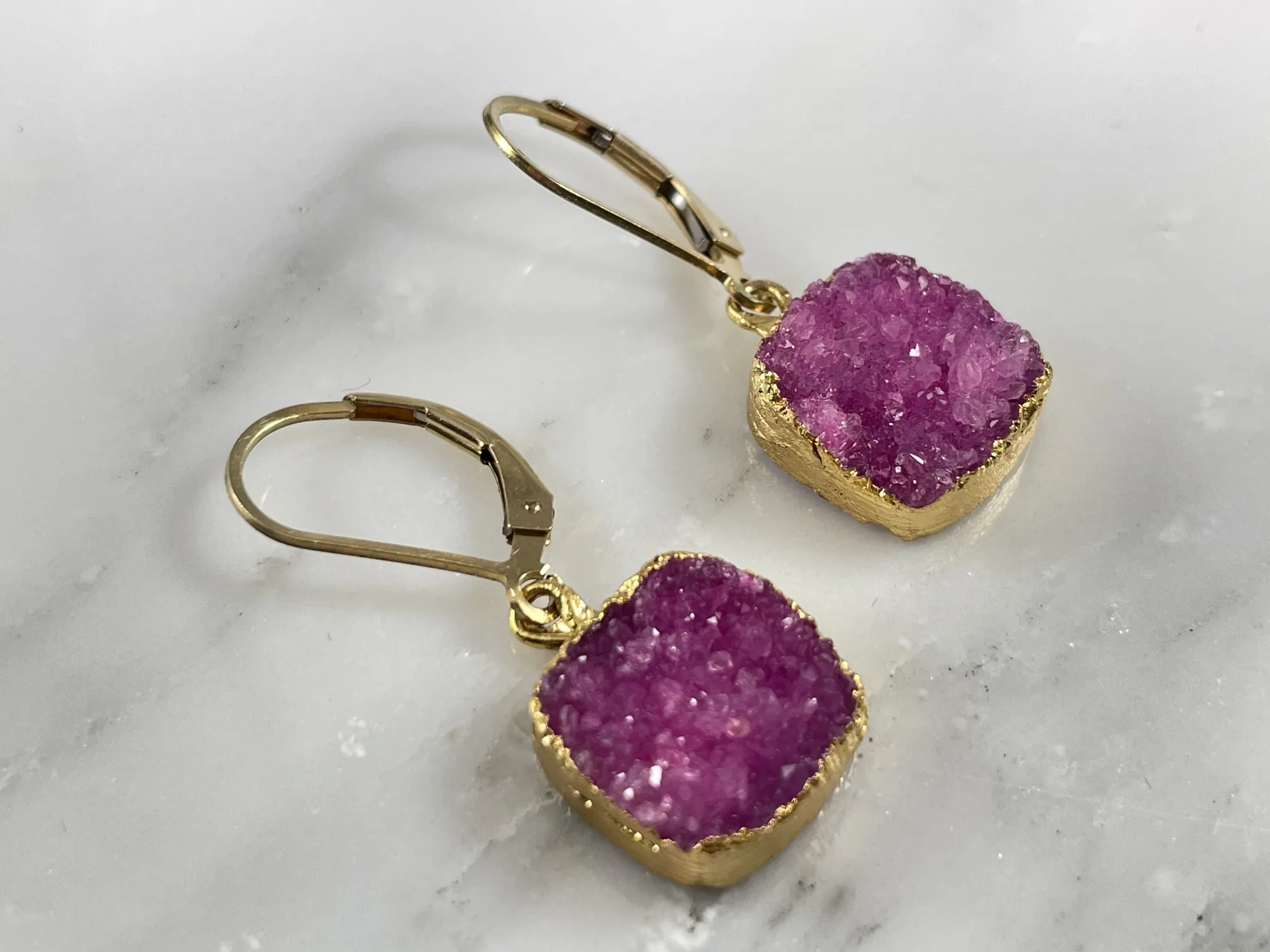 Pink Druzy Earrings