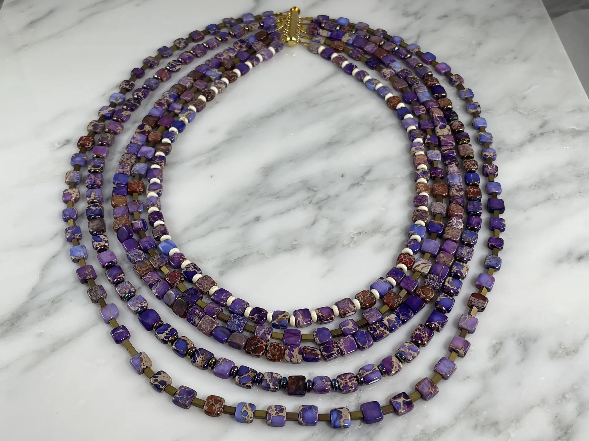 Imperial Jasper and Hematite Multi Strand Necklace