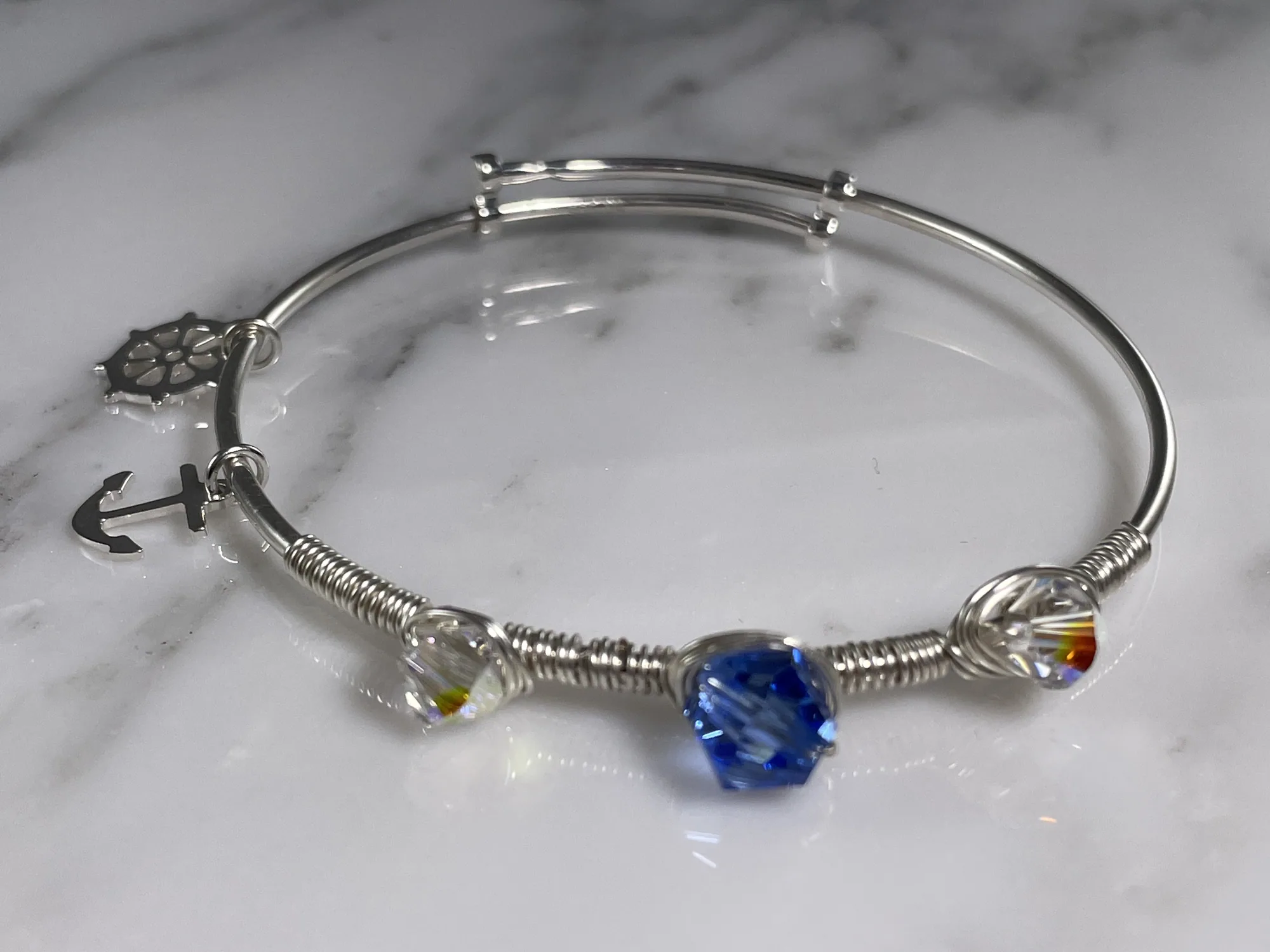Expandable Anchor And Helm Bangle Bracelet