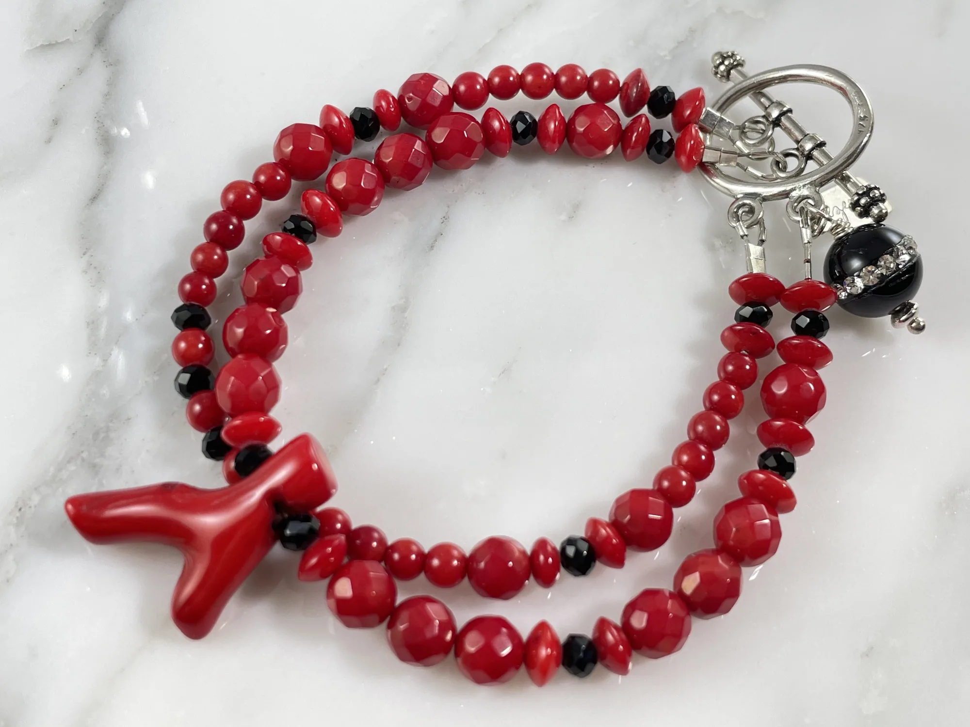 Red Coral and Swarovski Bracelet
