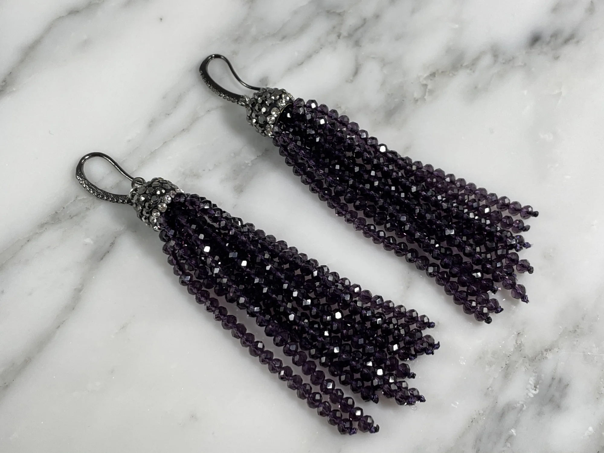 Amethyst Crystal Tassel Earrings view 2