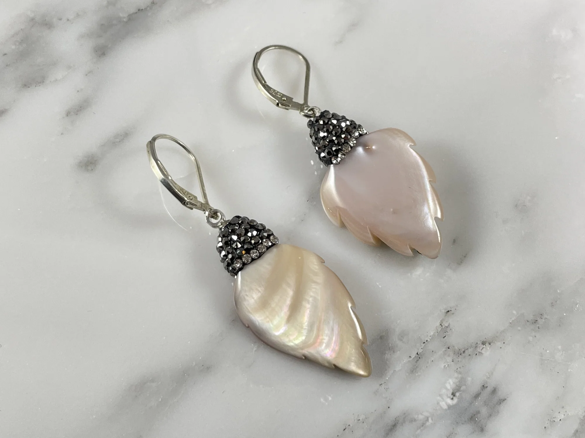 Pave Pink Shell Earrings view 2