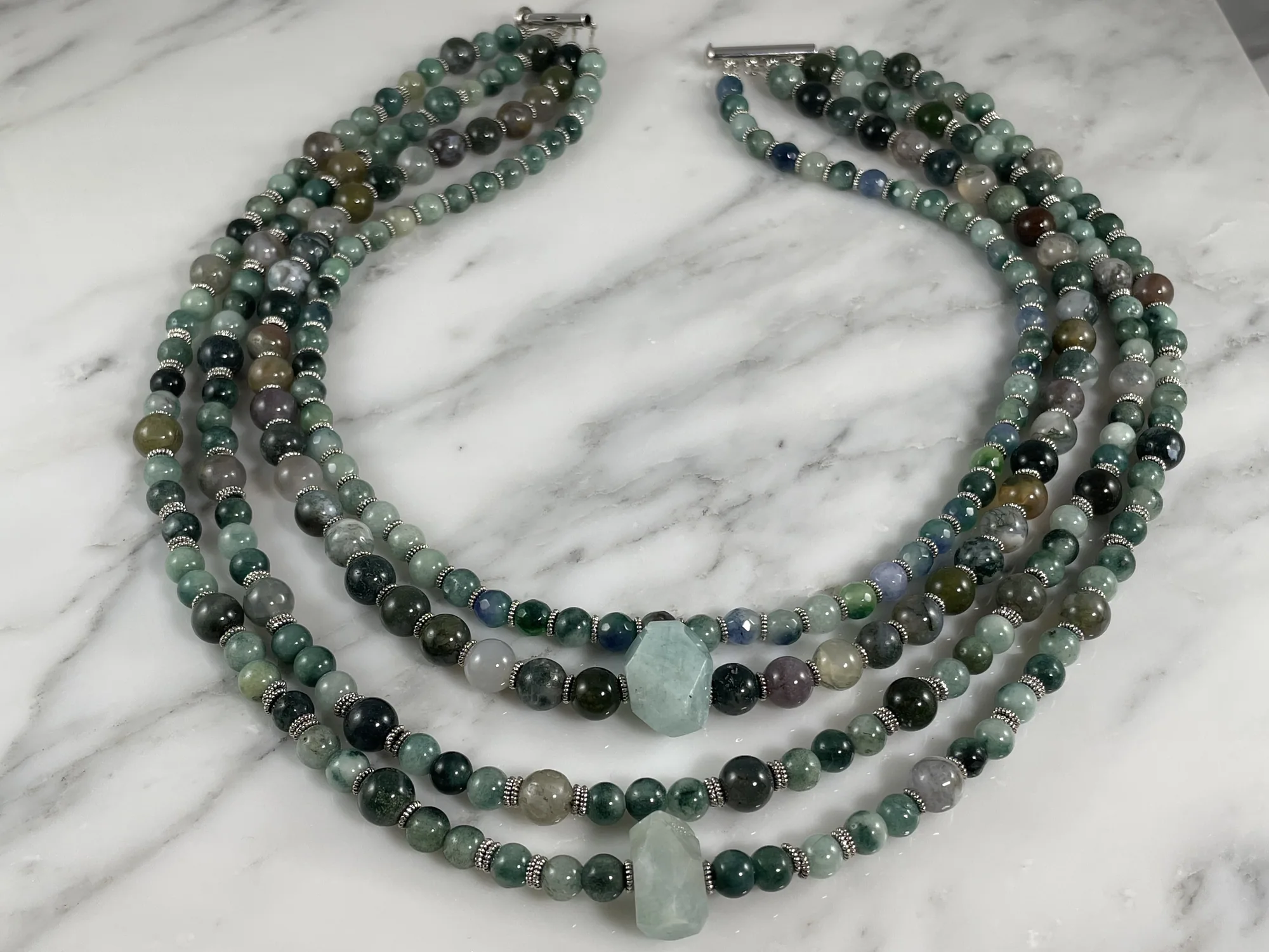 Moss Agate & Amazonite Multi Strand Necklace