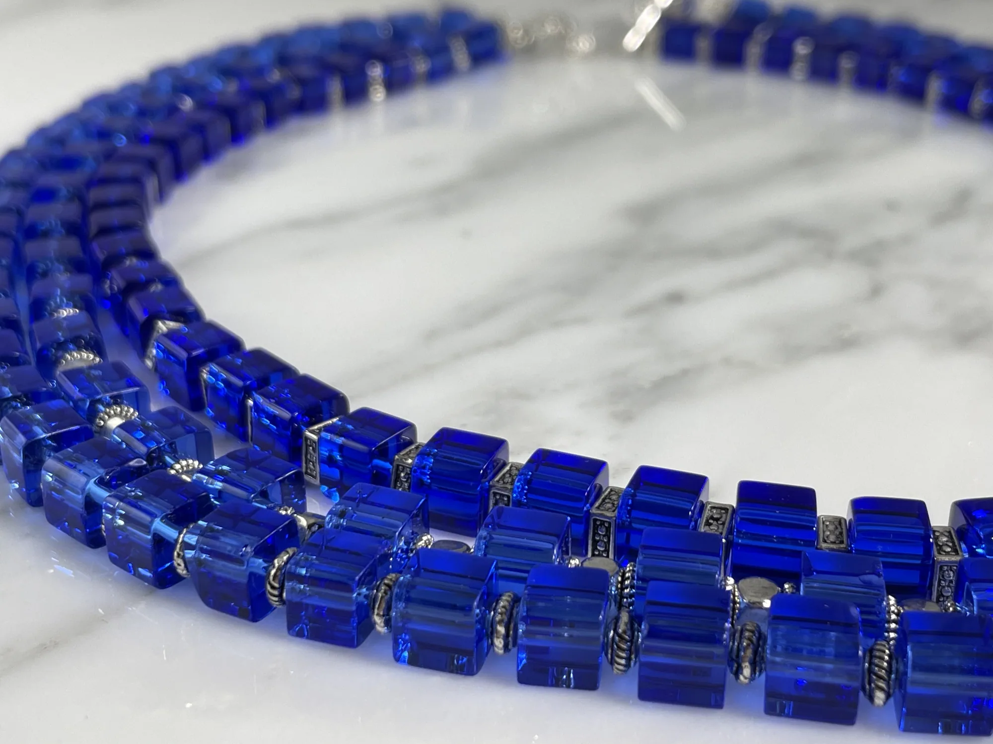 Blue Crystal and Hematite Necklace view 2