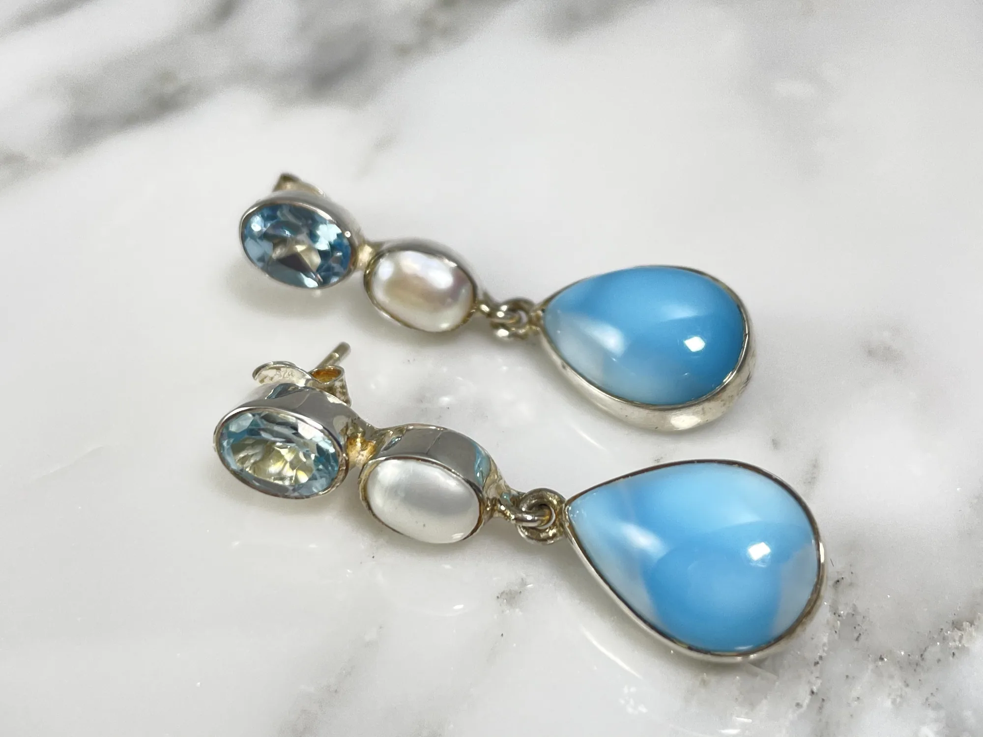 Larimar and Aquamarine  Earrings view 2