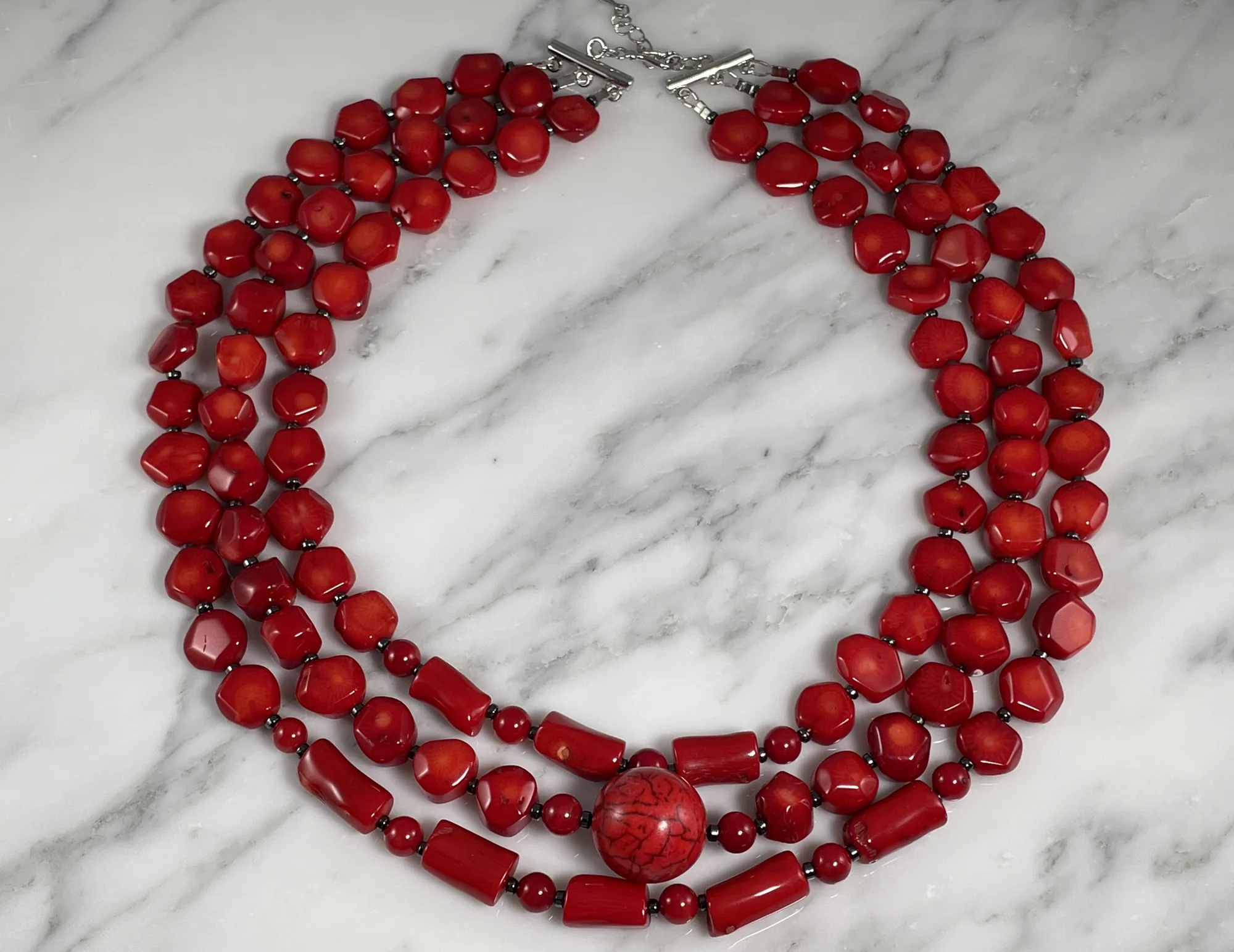 Red Coral and Hematite Necklace