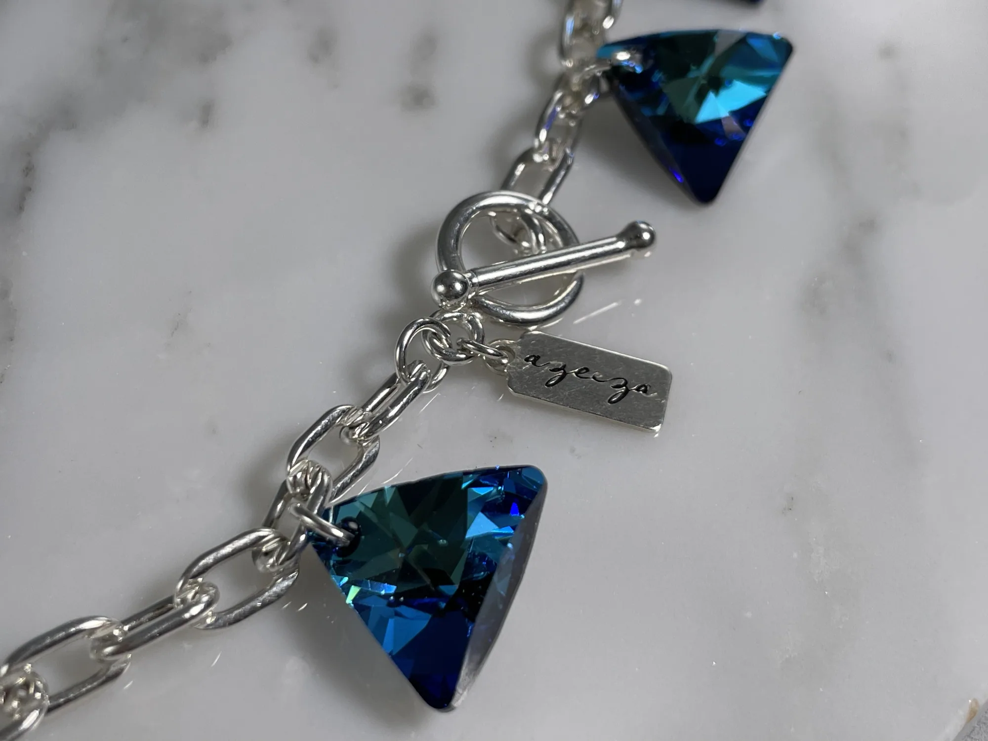 Bermuda Blue Swarovski Crystal Triangle Necklace view 3