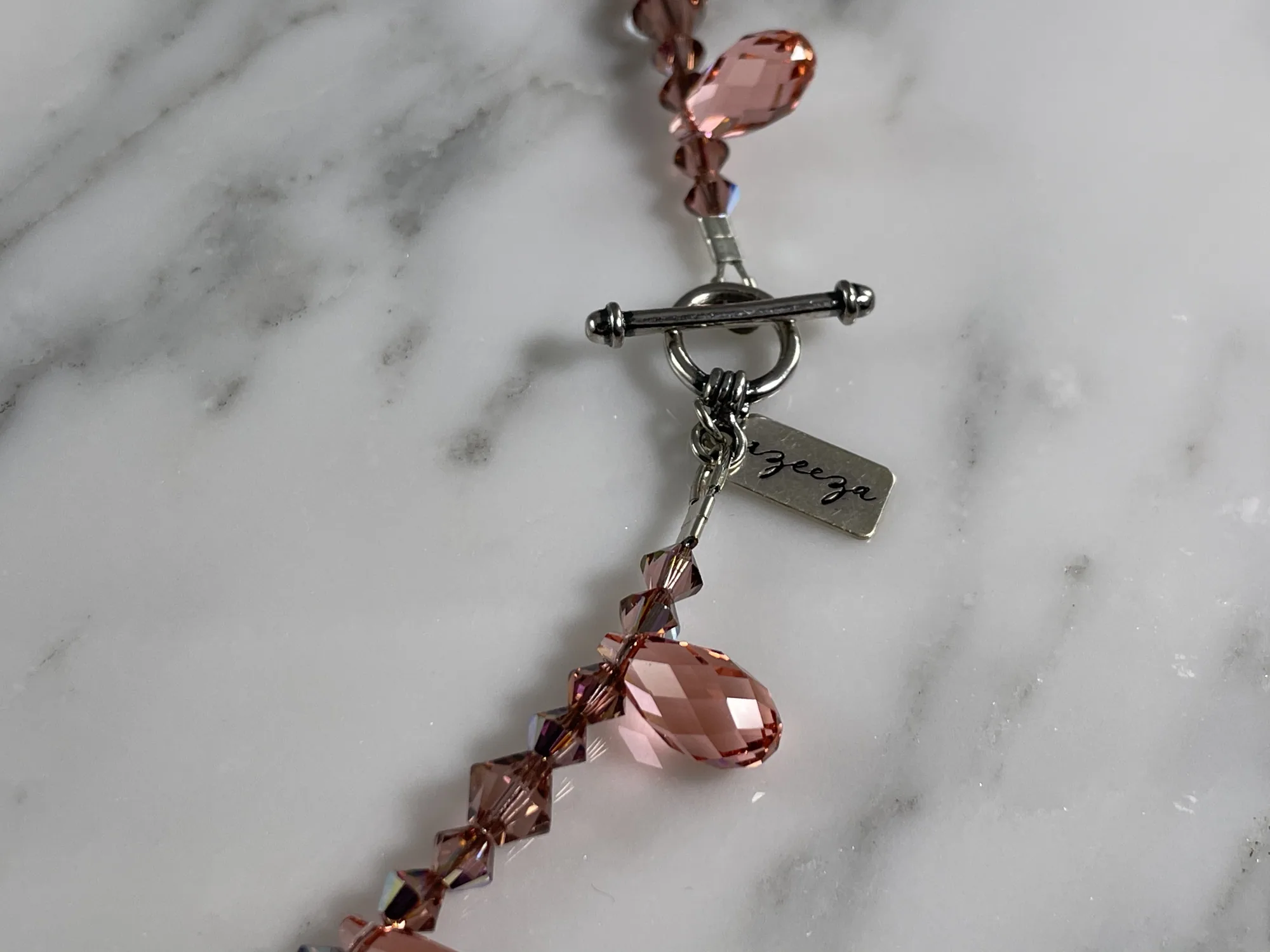 Swarovski Antique Pink And Rose Peach Briolette Necklace view 3