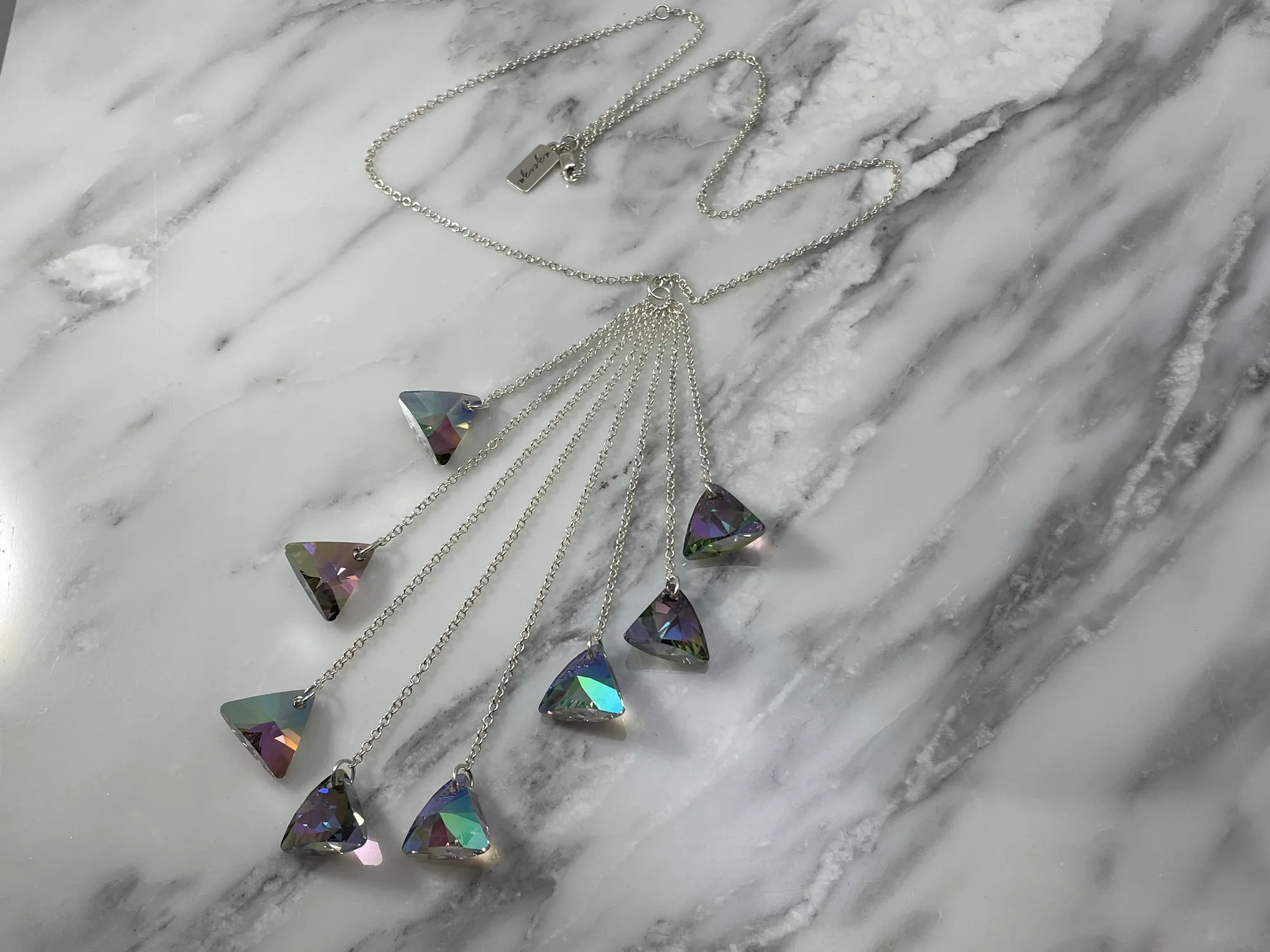Sterling Silver Tassel  Necklace with Swarovski Crystals