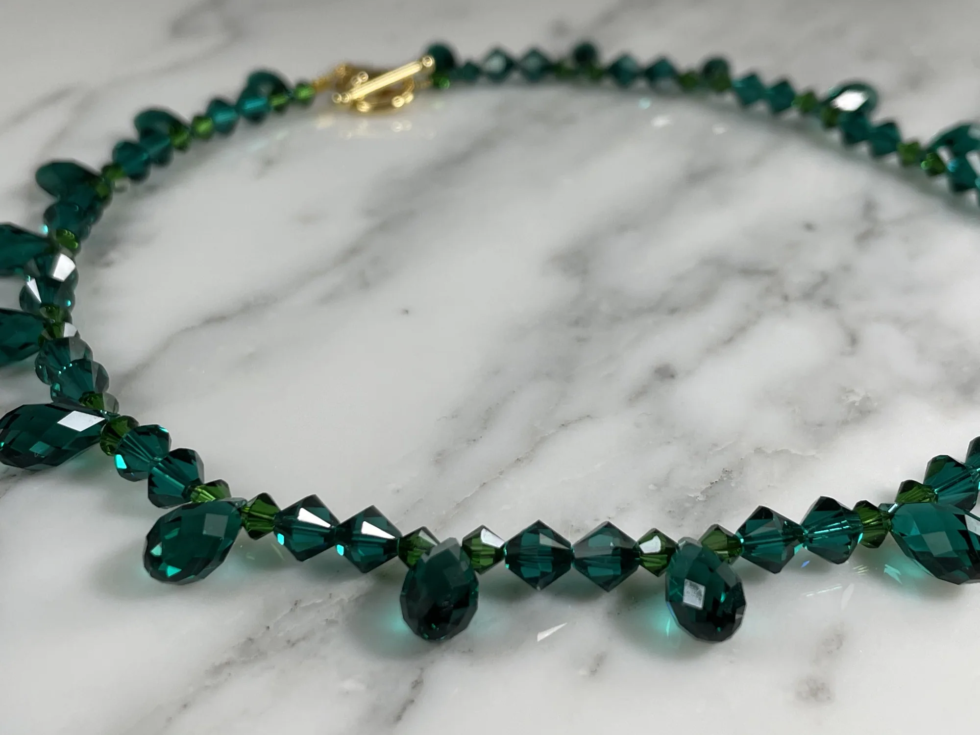 Swarovski Emerald Briolette Necklace and Matching Earrings view 2