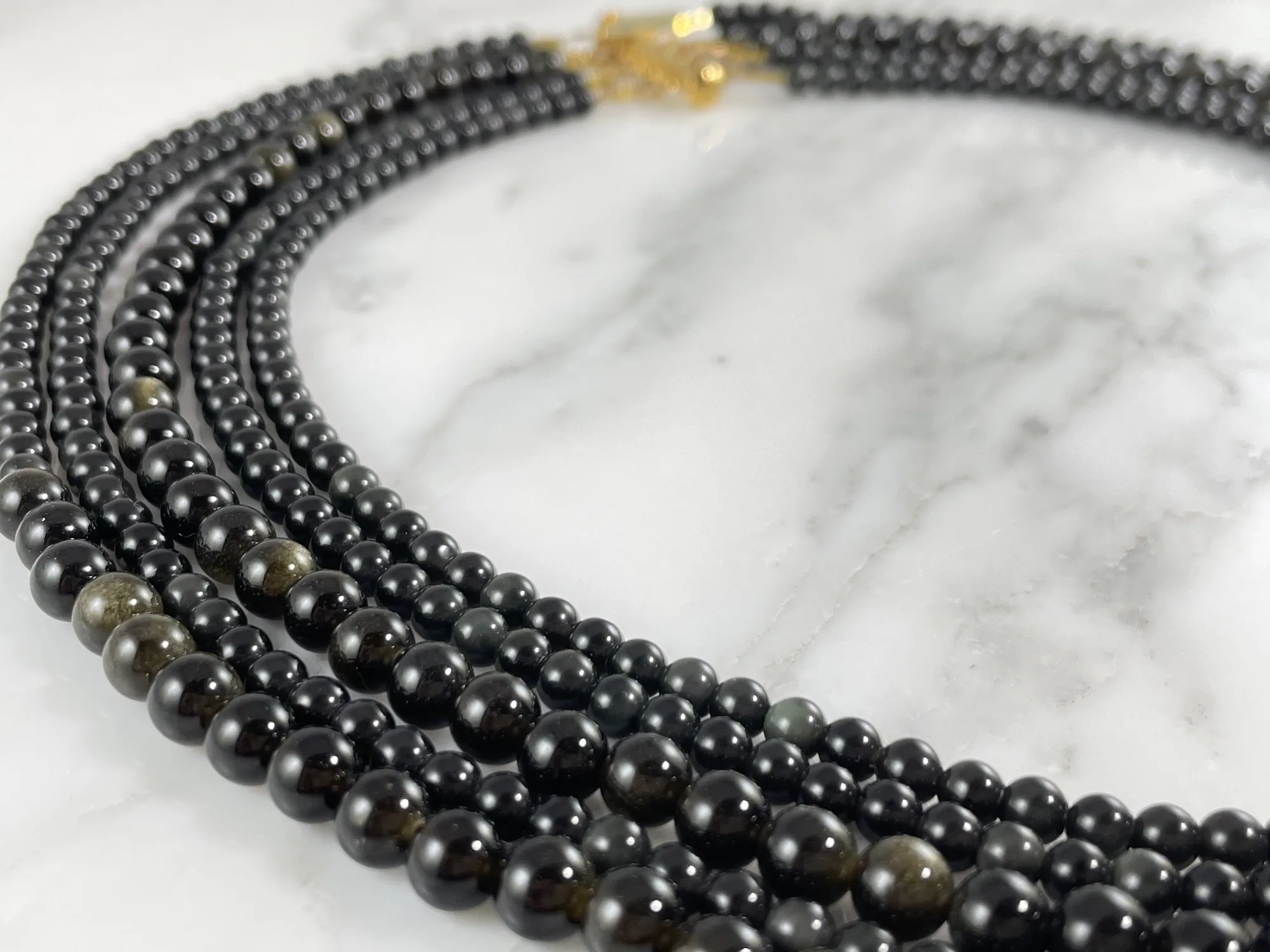 Golden Obsidian Multi Strand Necklace view 2