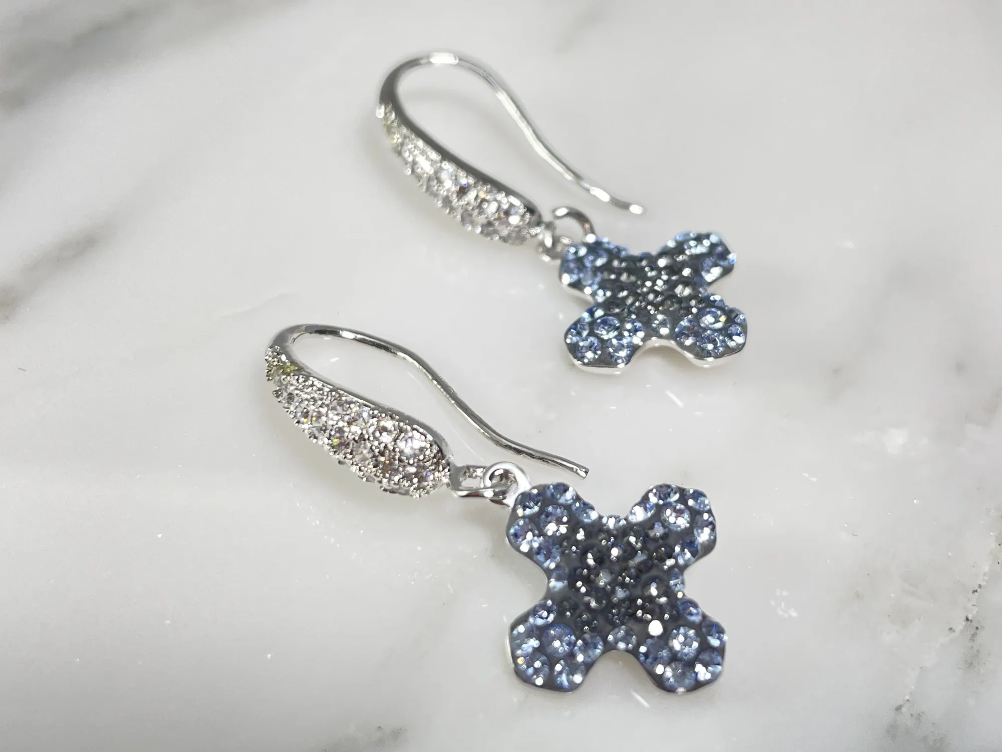 Swarovski Crystal, Greek Cross Silver Night Earrings view 2