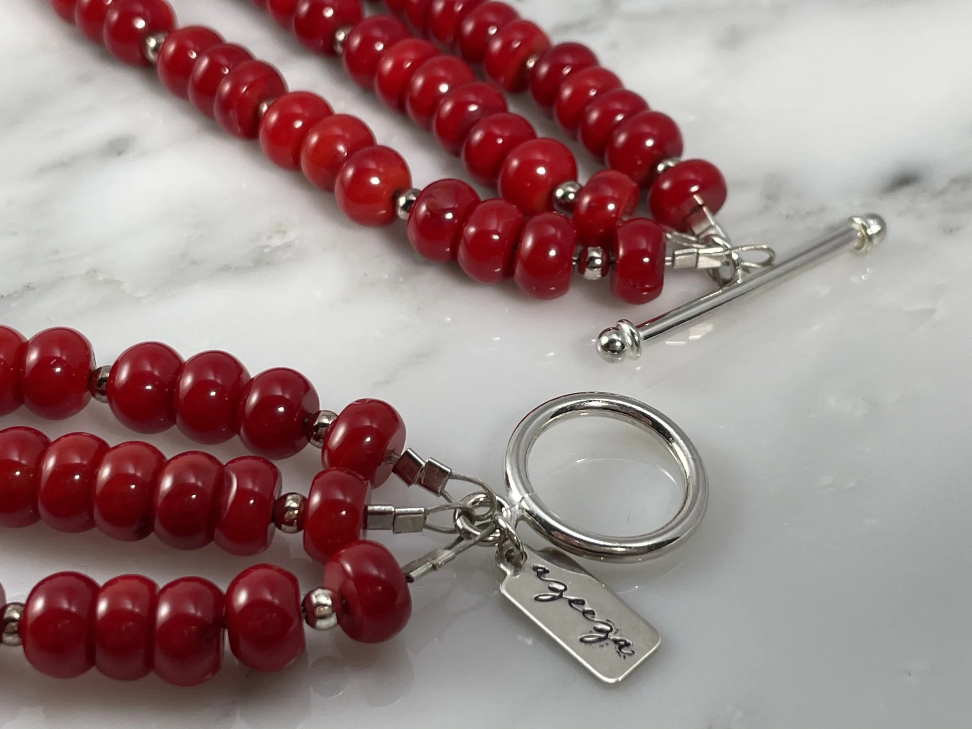Red Coral Rondelle Necklace view 3