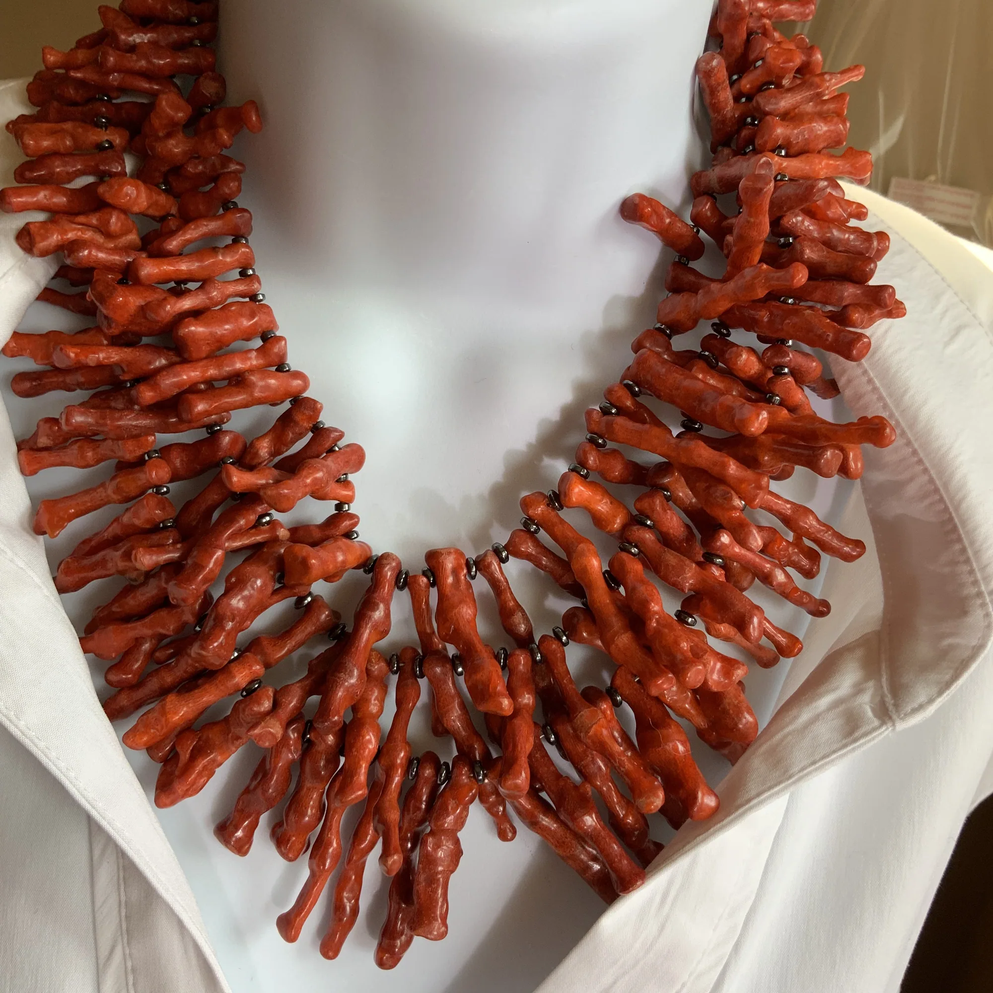 Statement red coral necklace