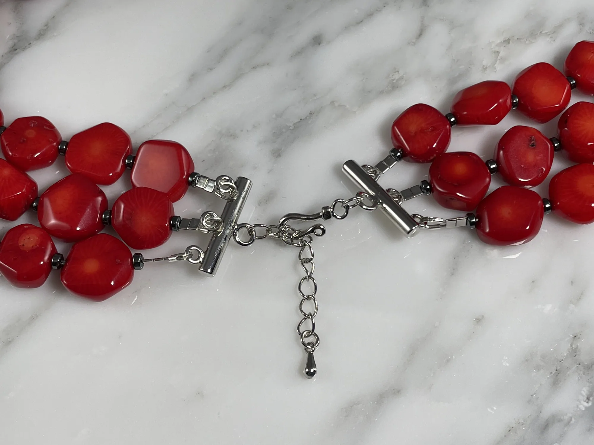 Red Coral and Hematite Necklace view 3