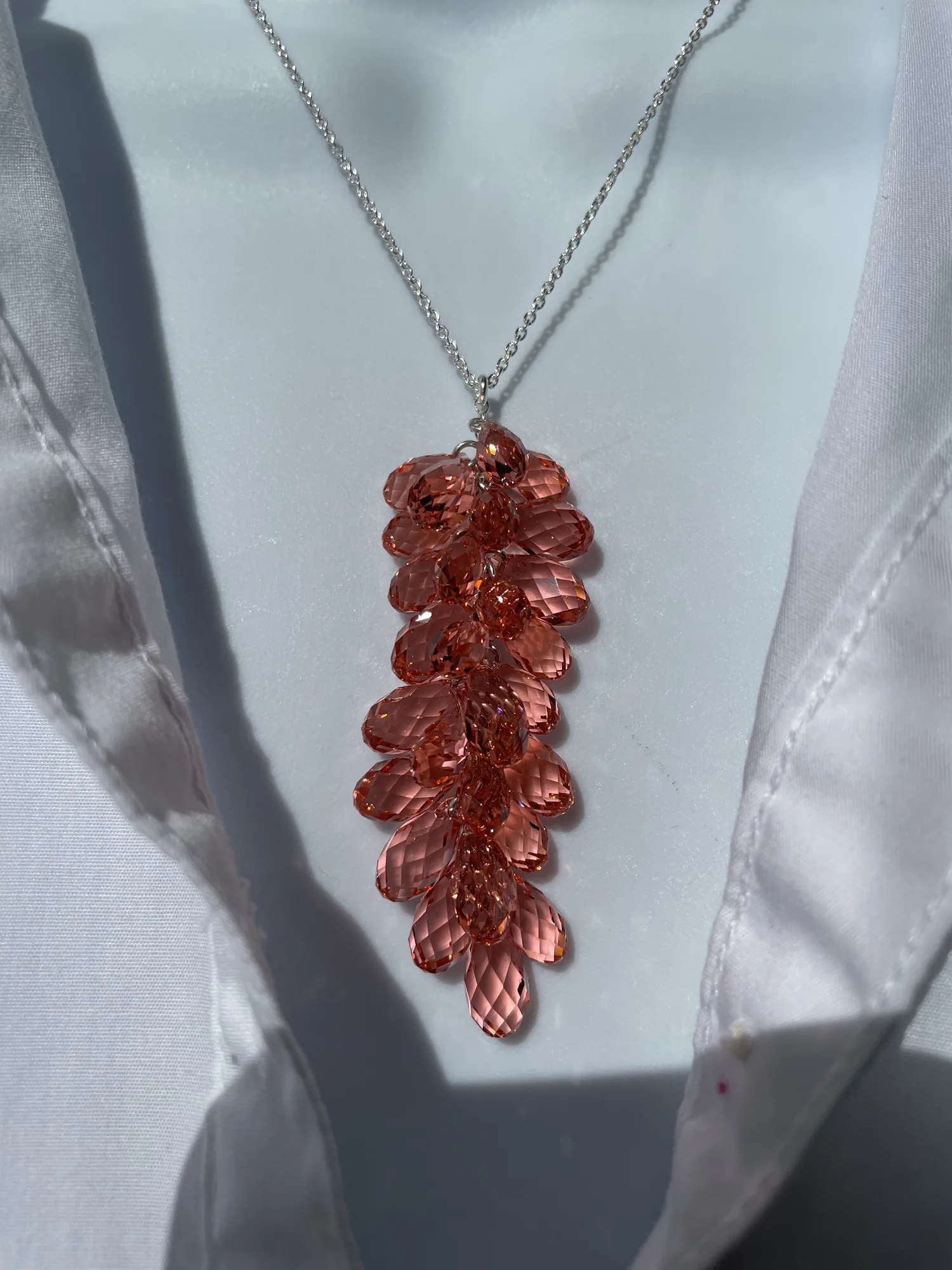 Swarovski Antique Rose Peach Briolette Tassel Necklace