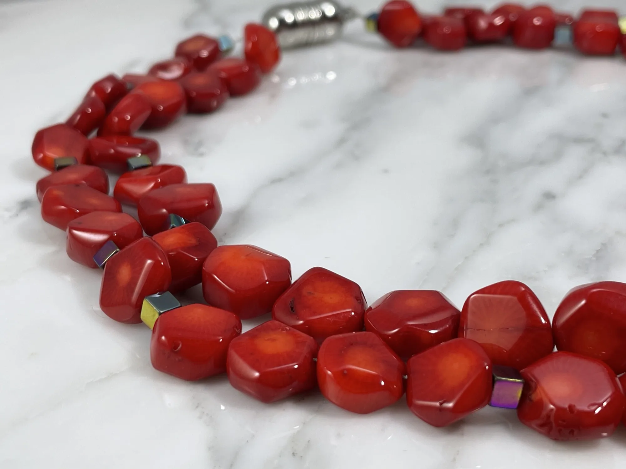 Red Coral and Hematite Necklace view 2