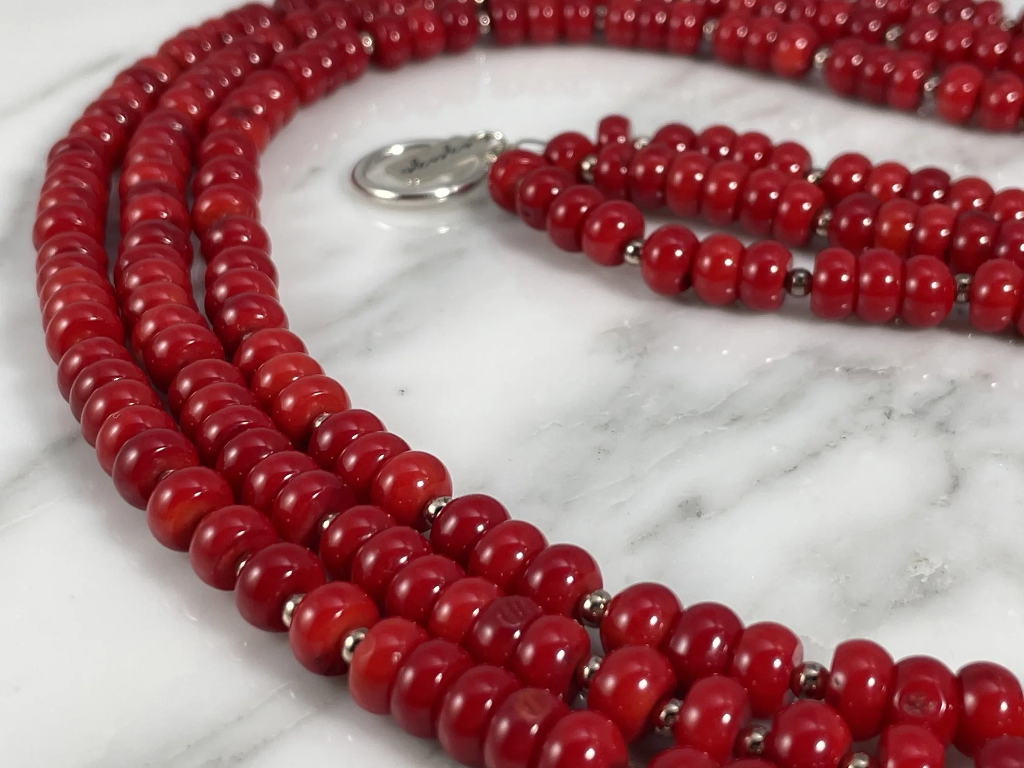 Red Coral Rondelle Necklace view 2