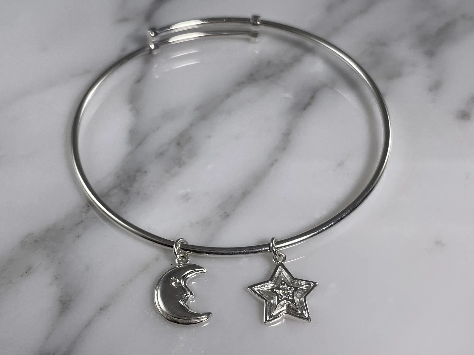 Expandable Moon And Star Bangle Bracelet