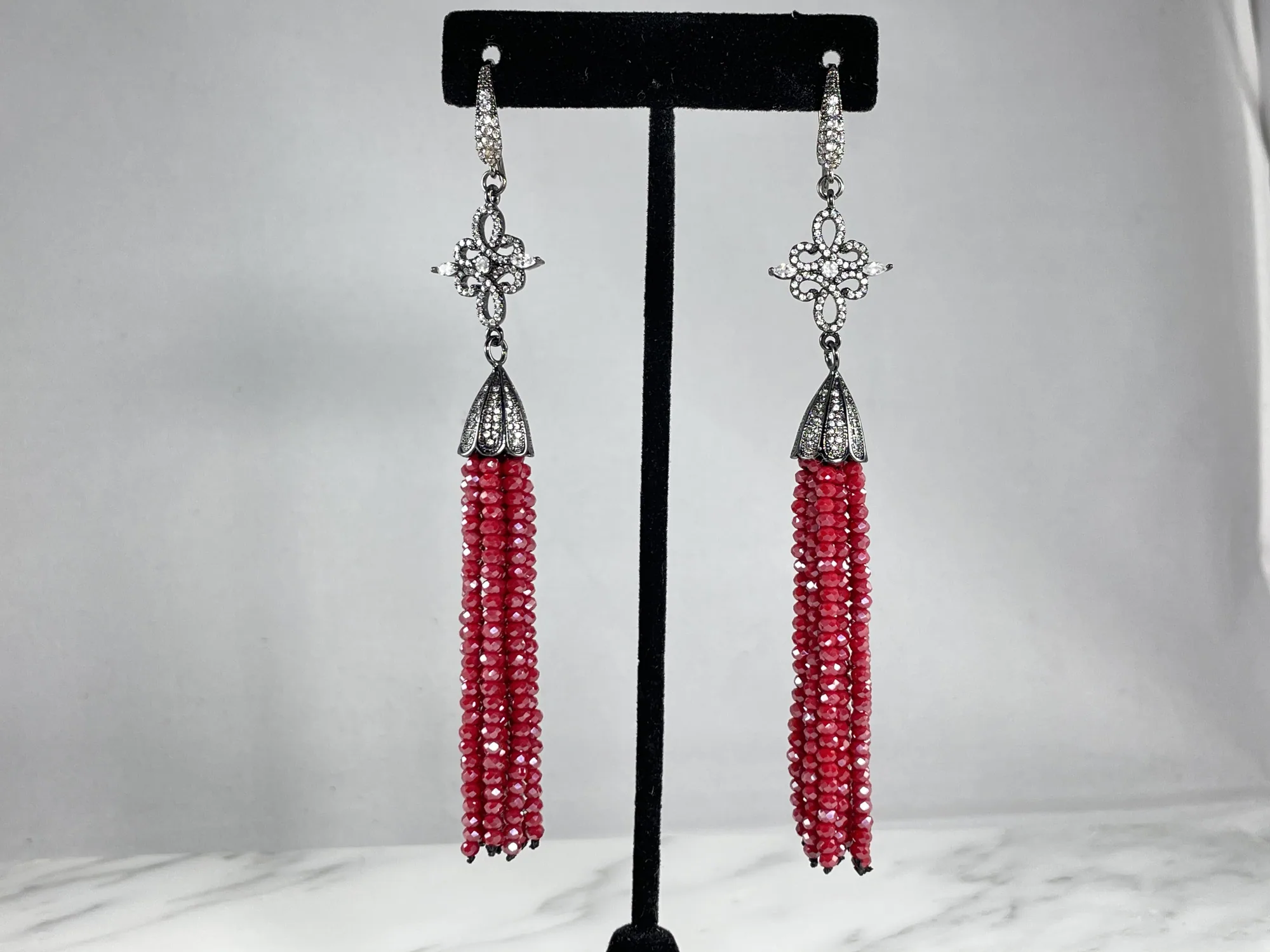 Red Crystal Tassel Earrings