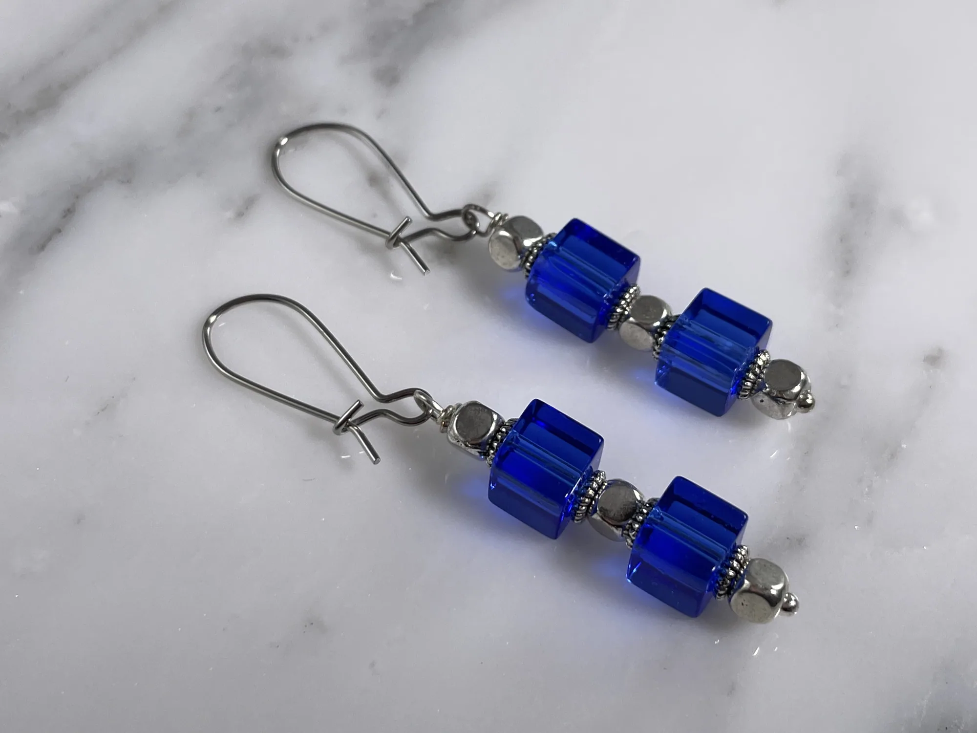 Blue Crystal and Hematite Earrings view 2