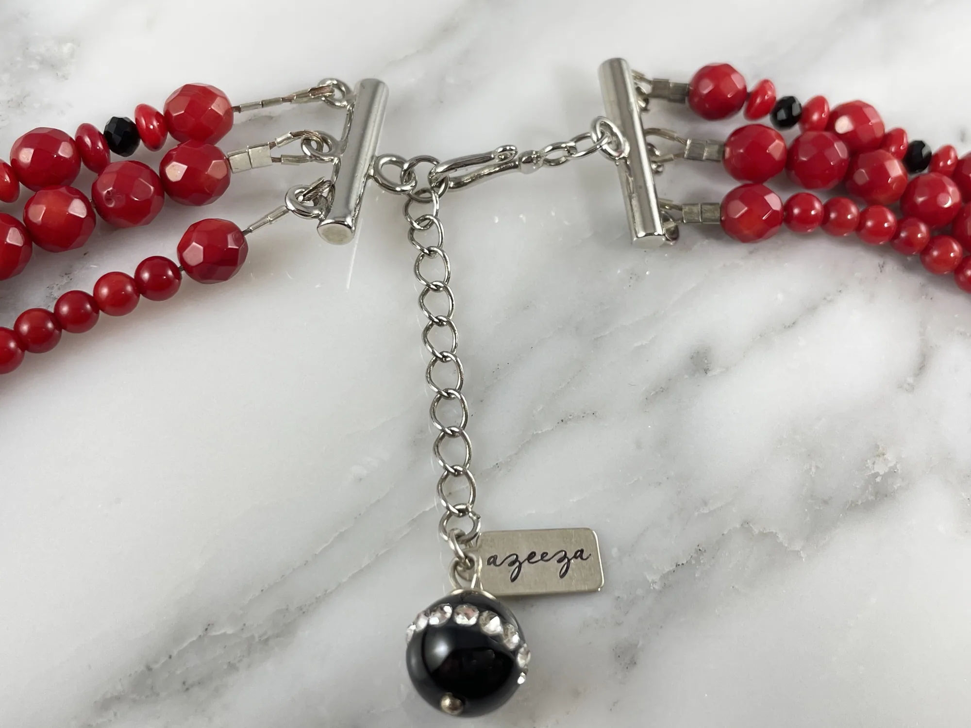 Red Coral and Swarovski Necklace view 3