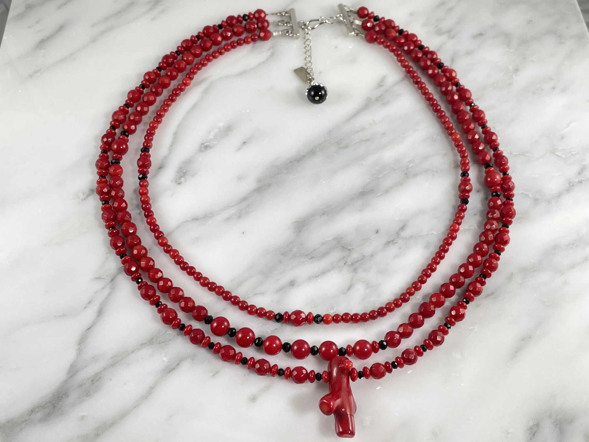 Red Coral and Swarovski Necklace