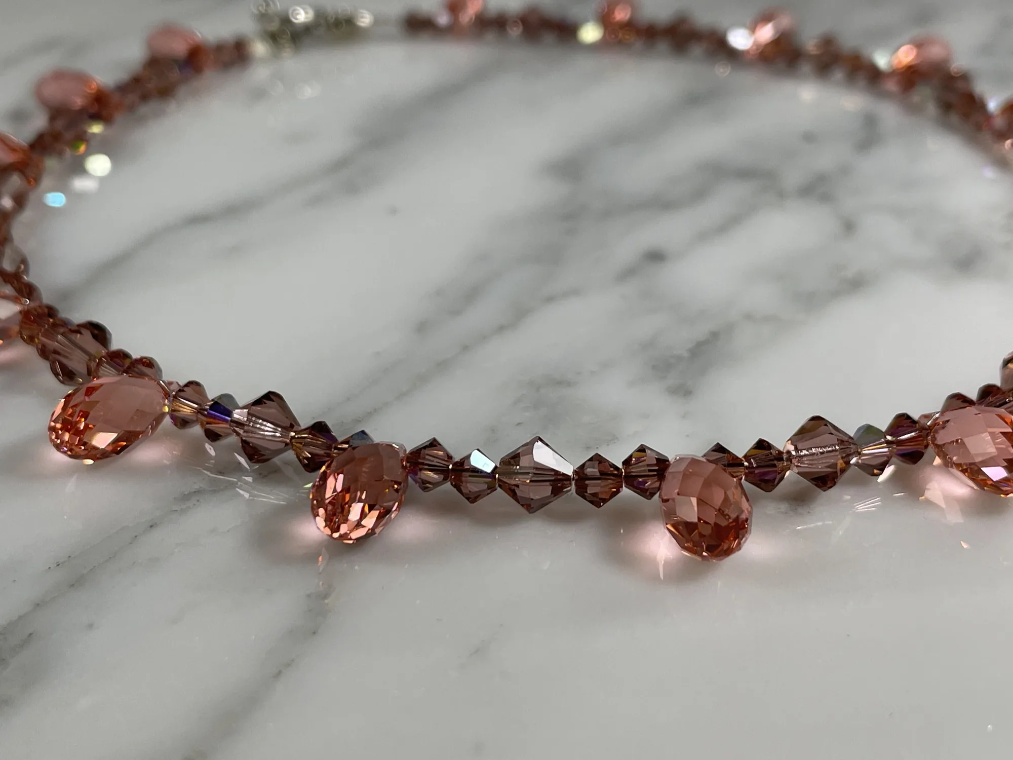 Swarovski Antique Pink And Rose Peach Briolette Necklace view 2