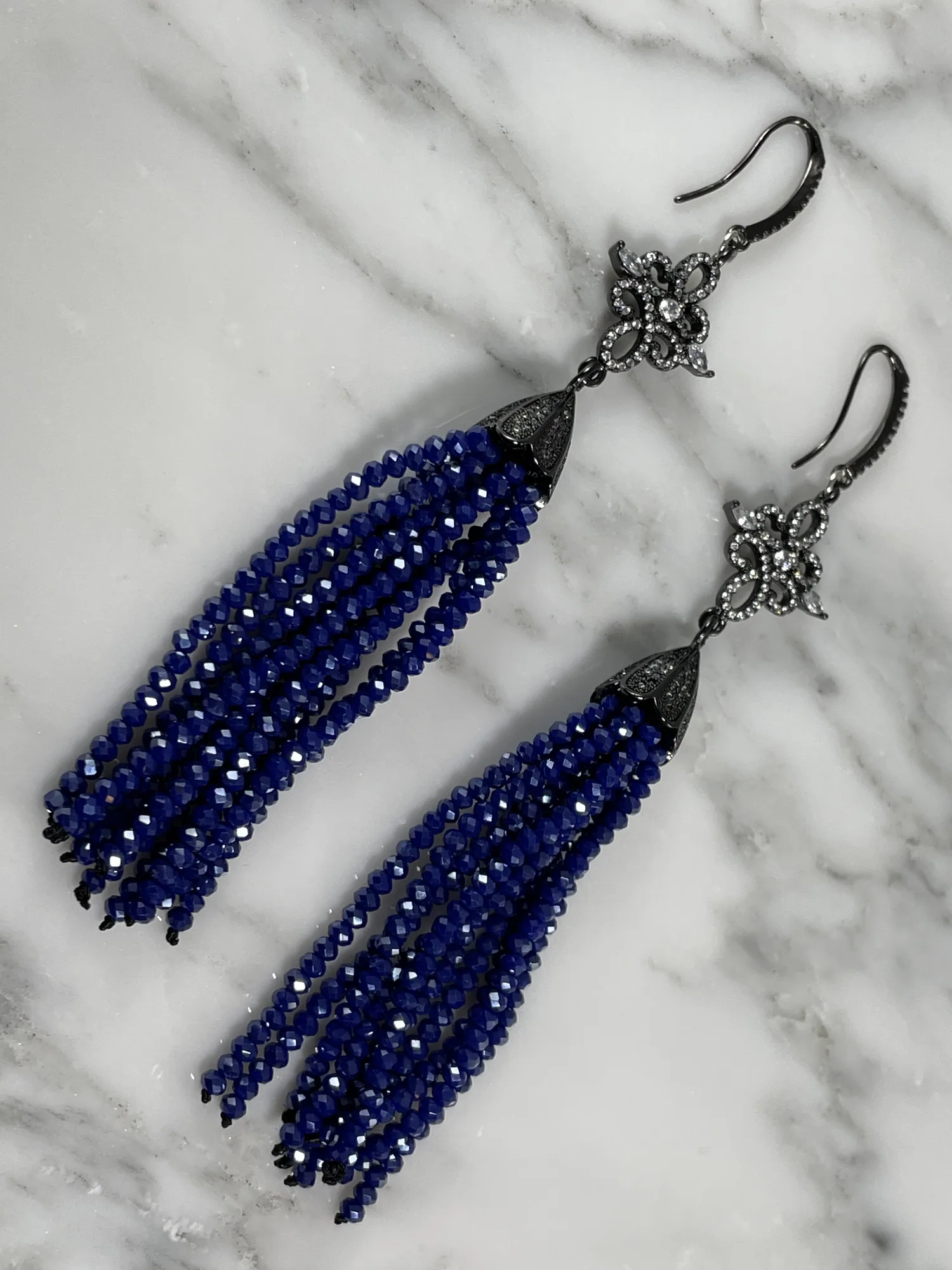 Plated Midnight Shimmer Tassel Earrings view 2