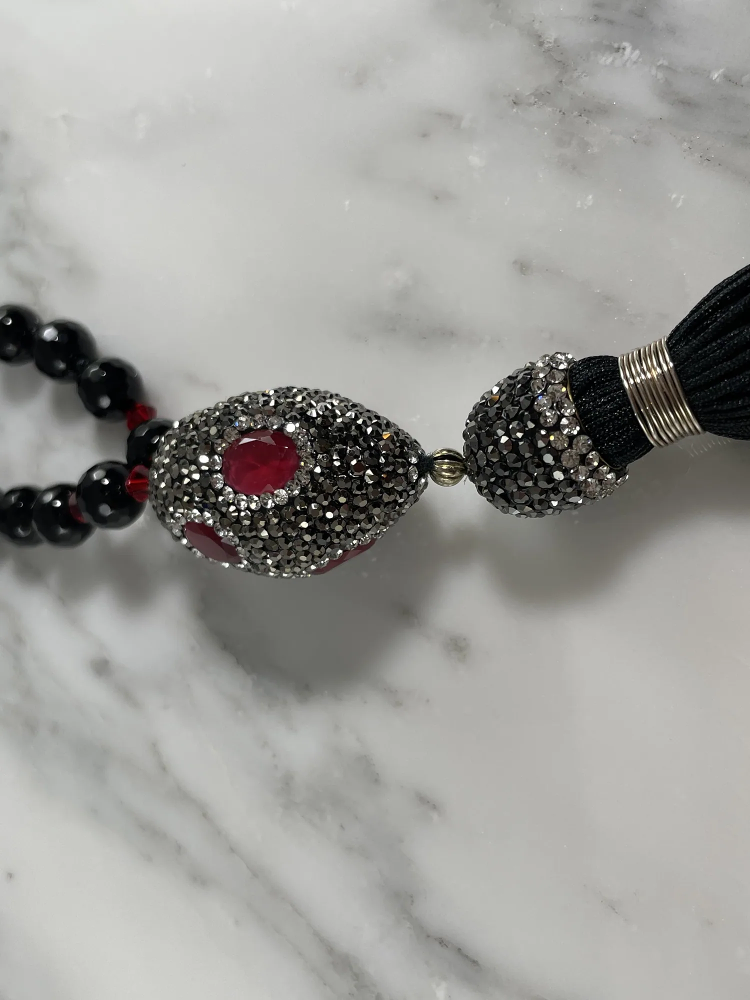 Black Onyx Mala with Swarovski Crystals view 2