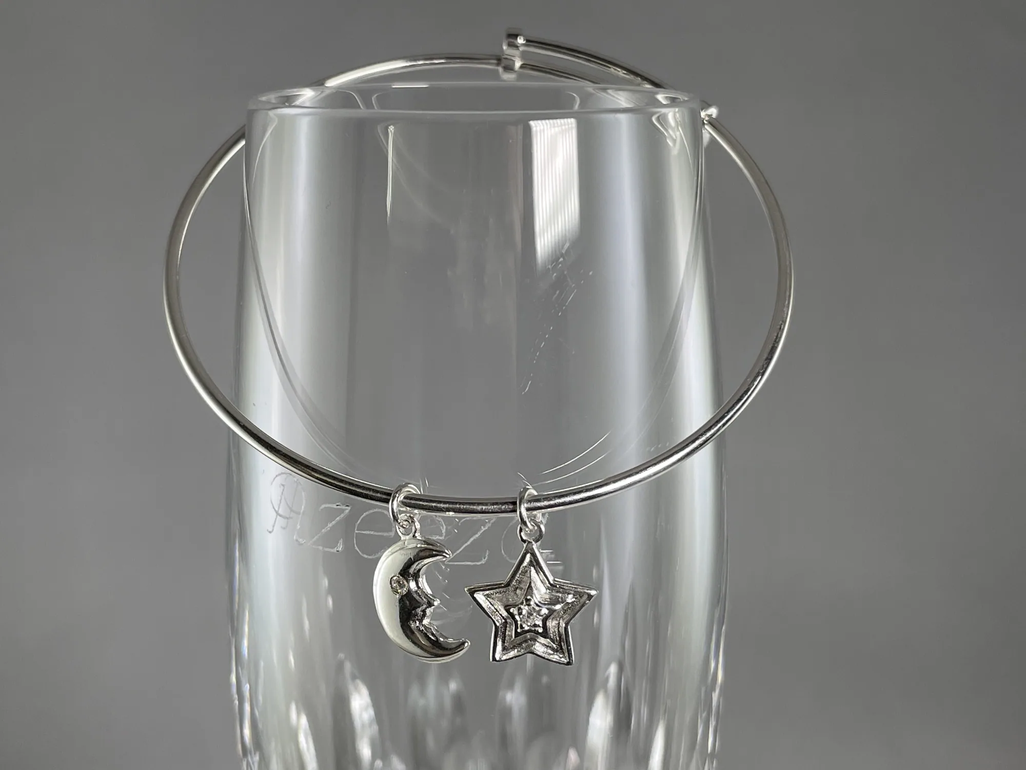 Expandable Moon And Star Bangle Bracelet view 2