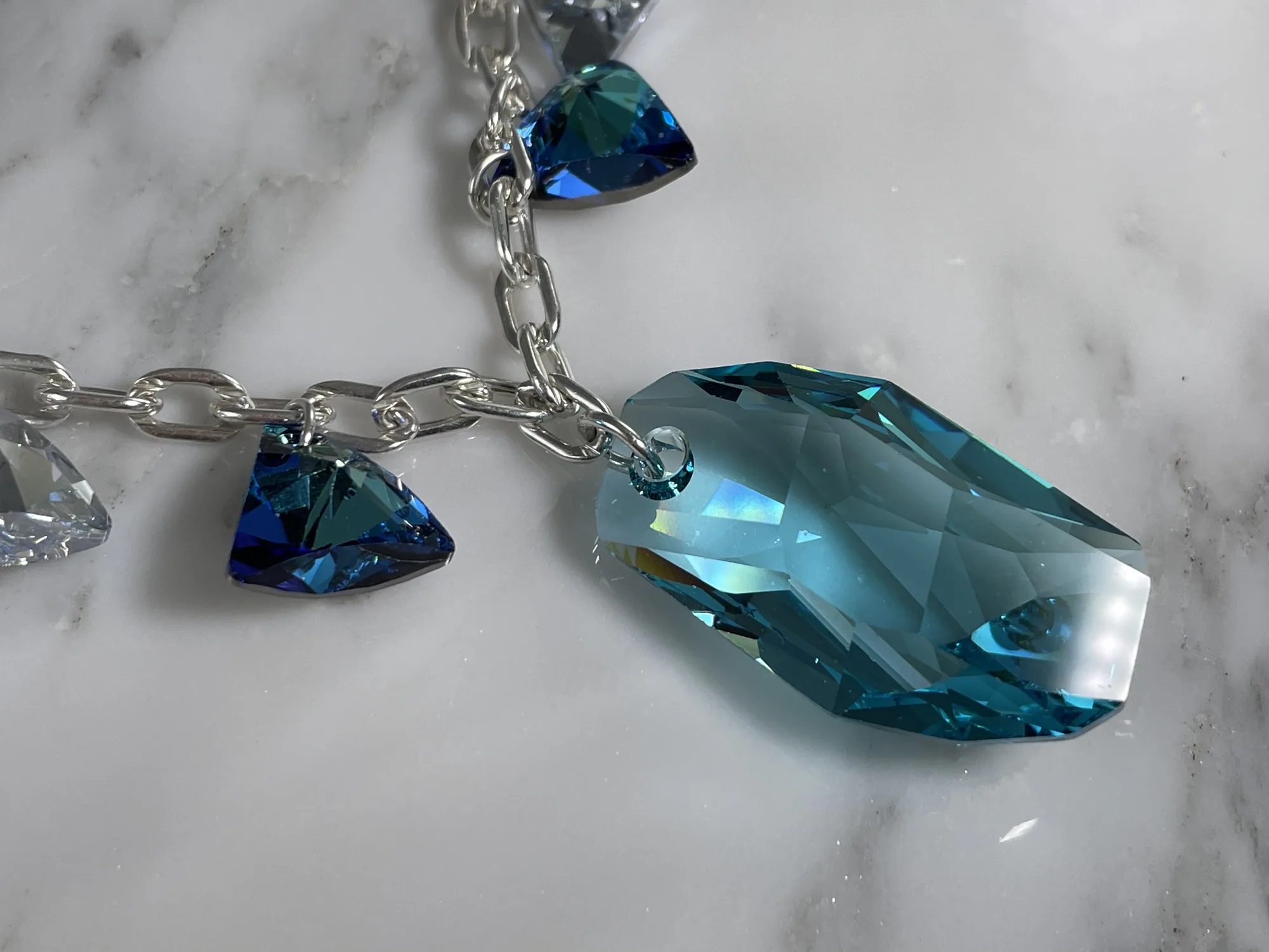 Bermuda Blue Swarovski Crystal Triangle Necklace view 2