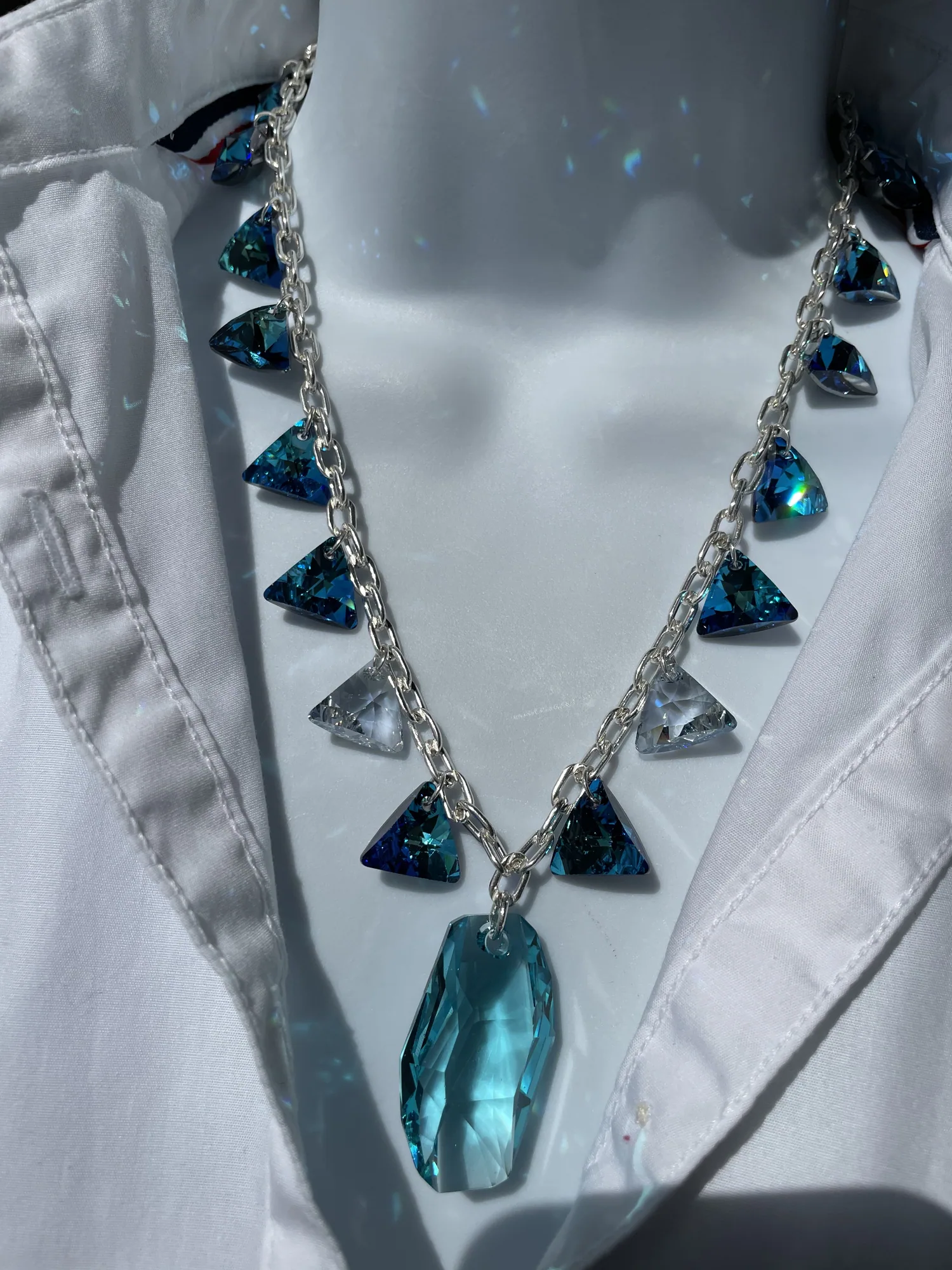Bermuda Blue Swarovski Crystal Triangle Necklace