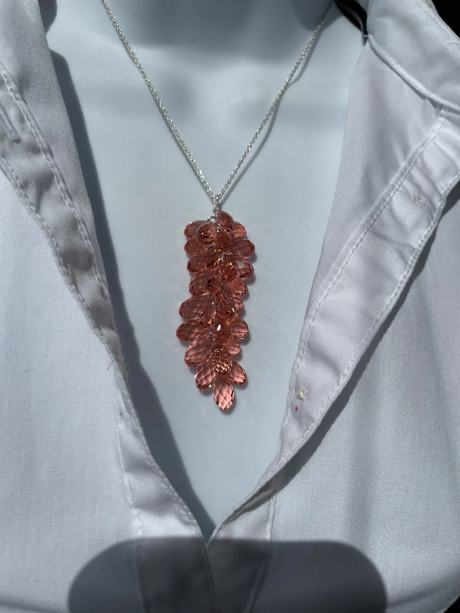 Swarovski Antique Rose Peach Briolette Tassel Necklace view 2