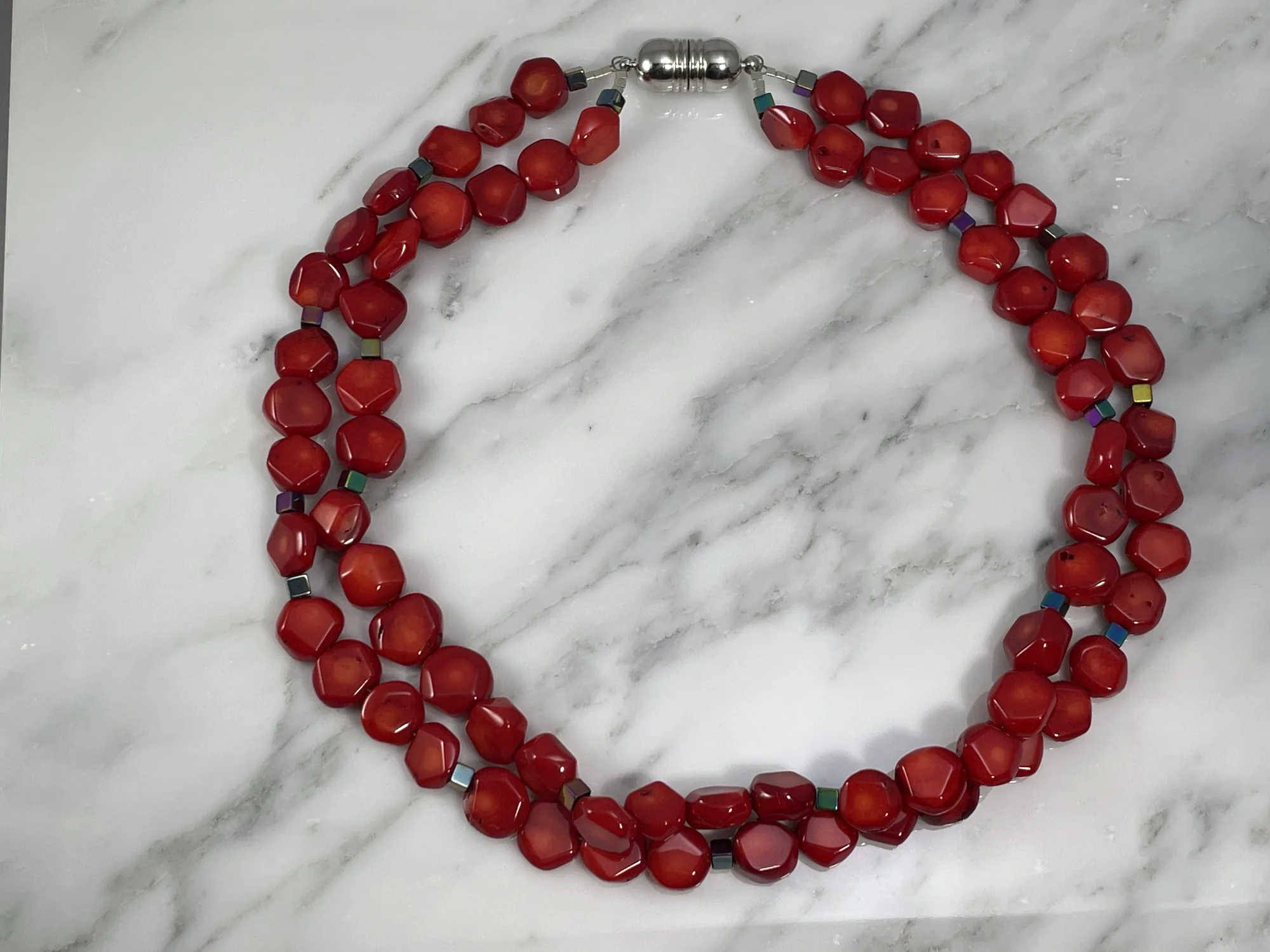 Red Coral and Hematite Necklace