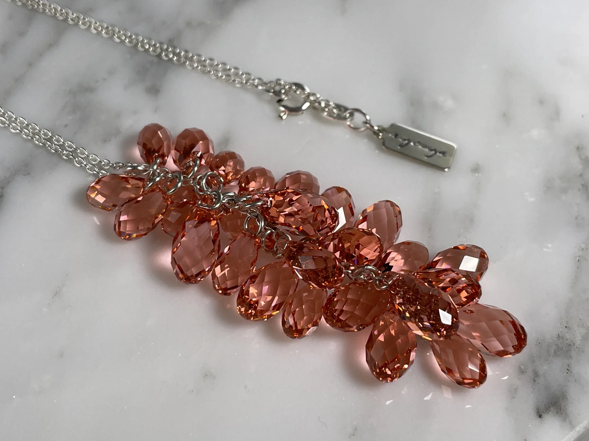 Swarovski Antique Rose Peach Briolette Tassel Necklace view 3
